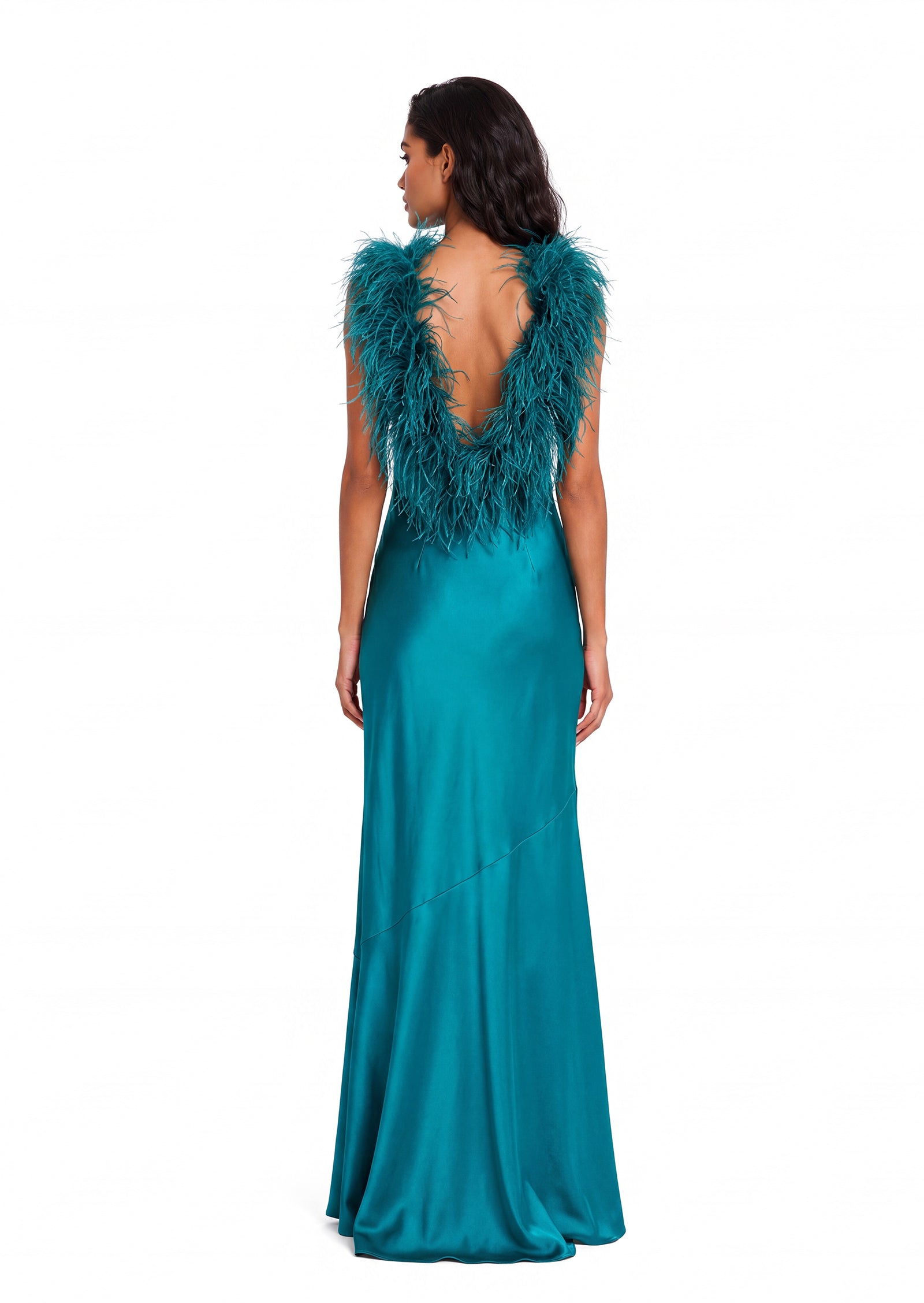 Walden Feather Collar Satin Maxi Dress