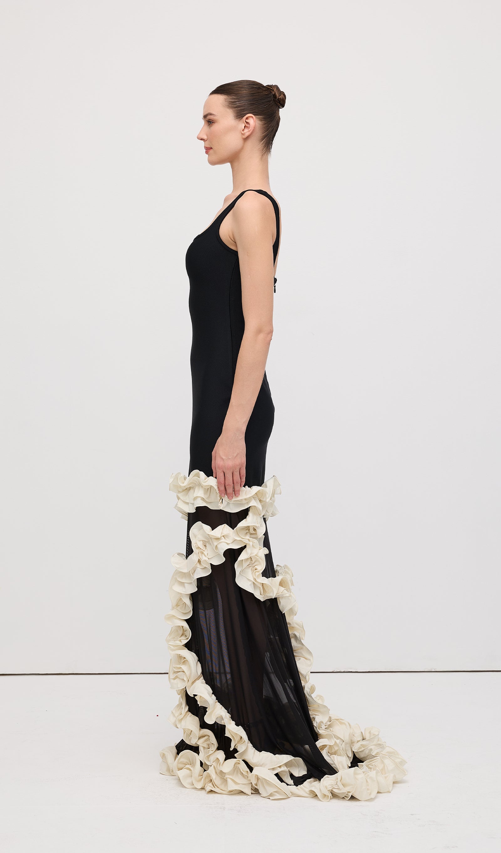 Midikleid in A-Linie mit Blumenmuster und Laternenärmeln