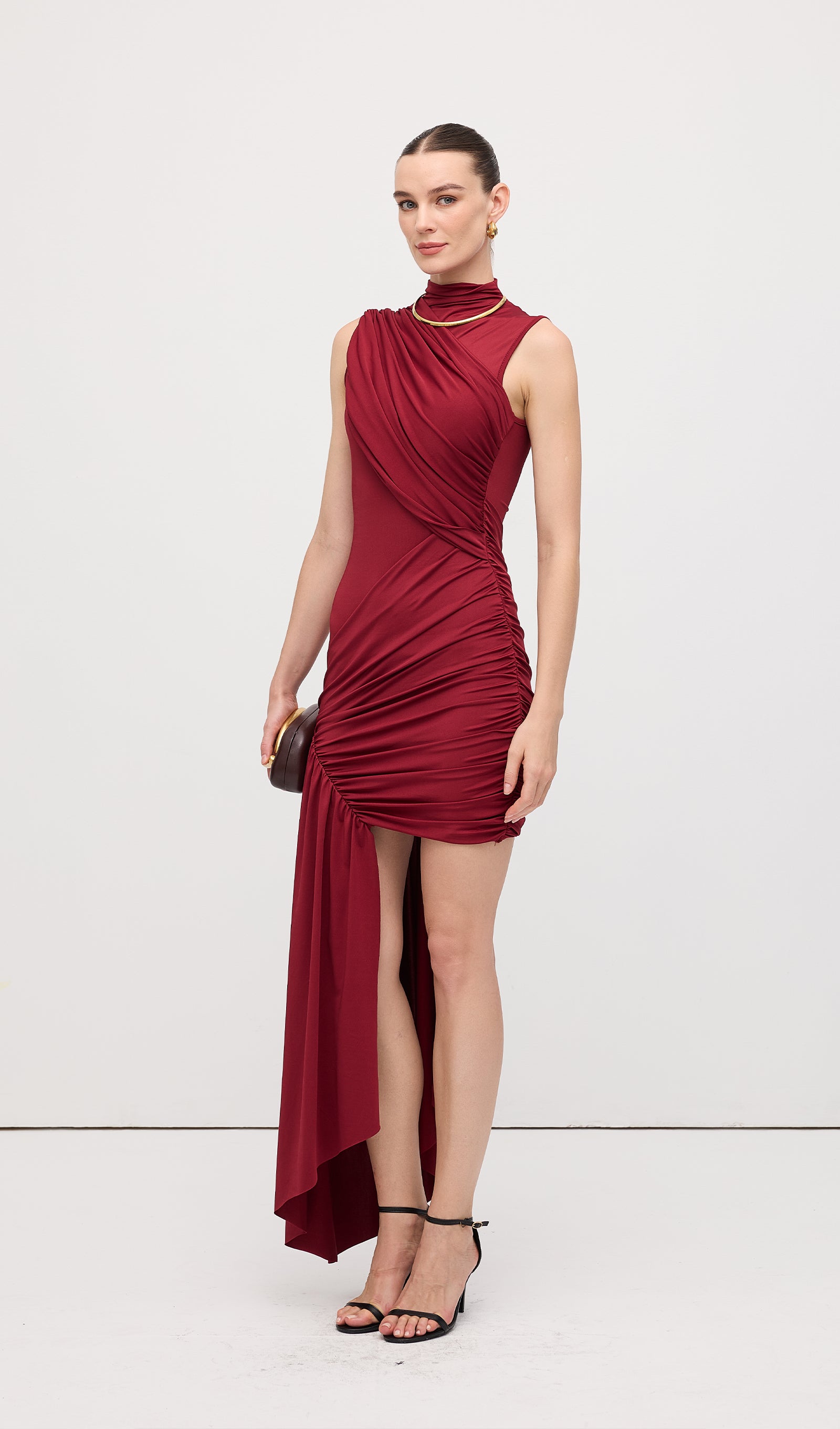 Midikleid in A-Linie mit Blumenmuster und Laternenärmeln
