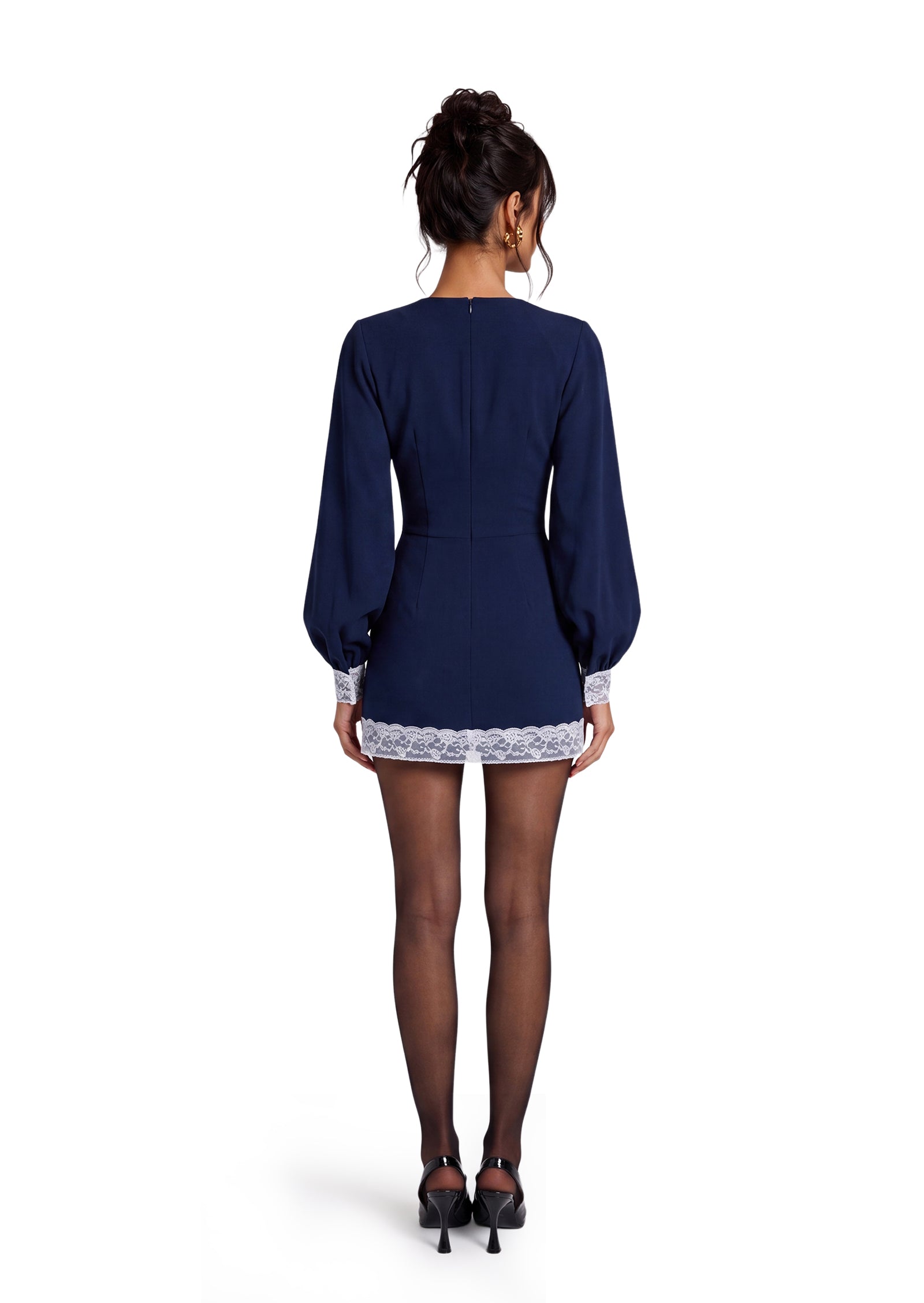 Mayme Slit Long Sleeved Lace Mini Dress
