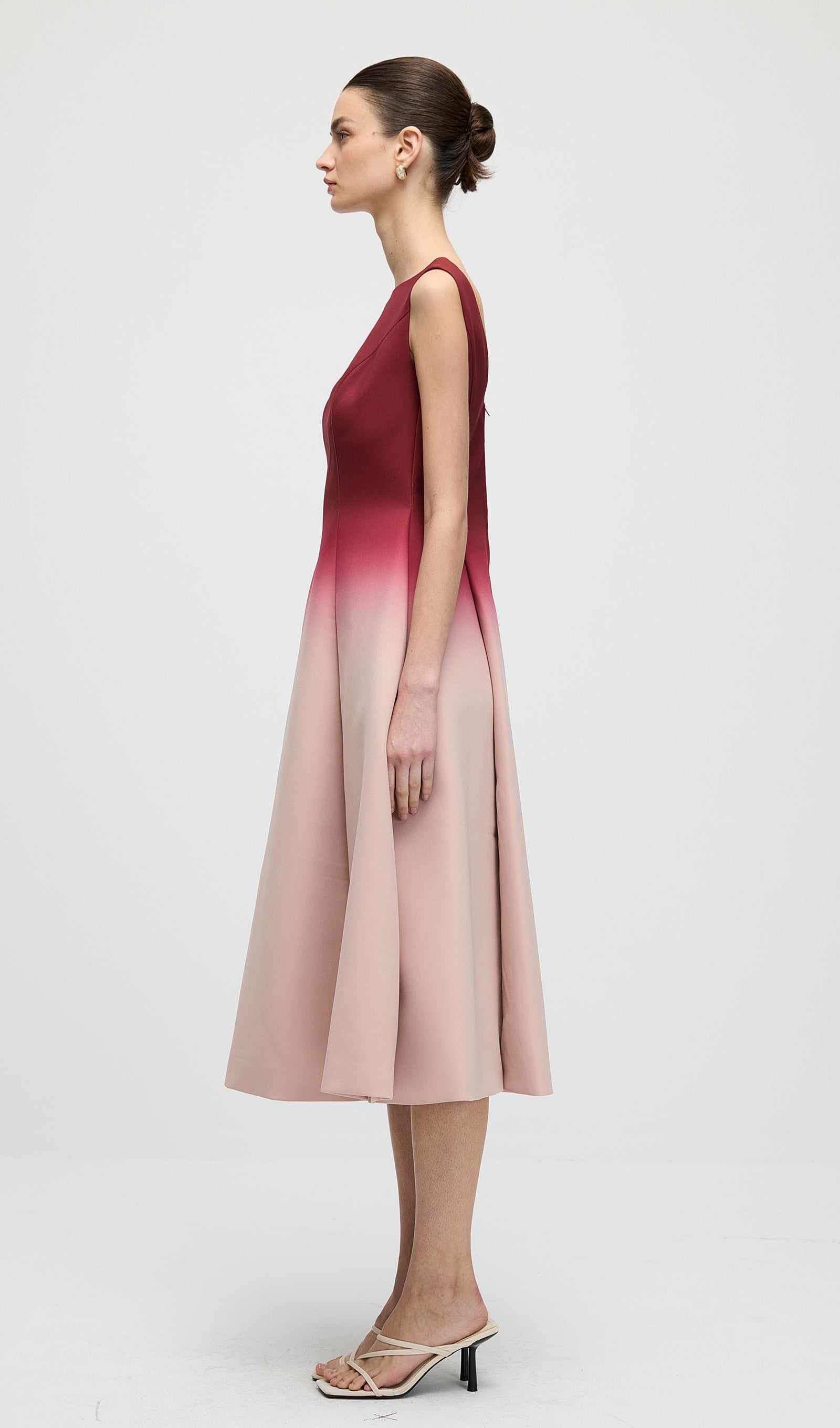 A Line Ombre Wine Midi Dress