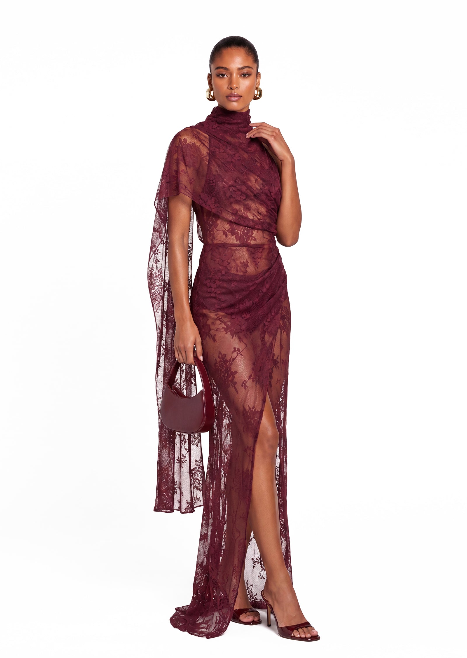 Xidorn Lace Backless Maxi Dress In Claret