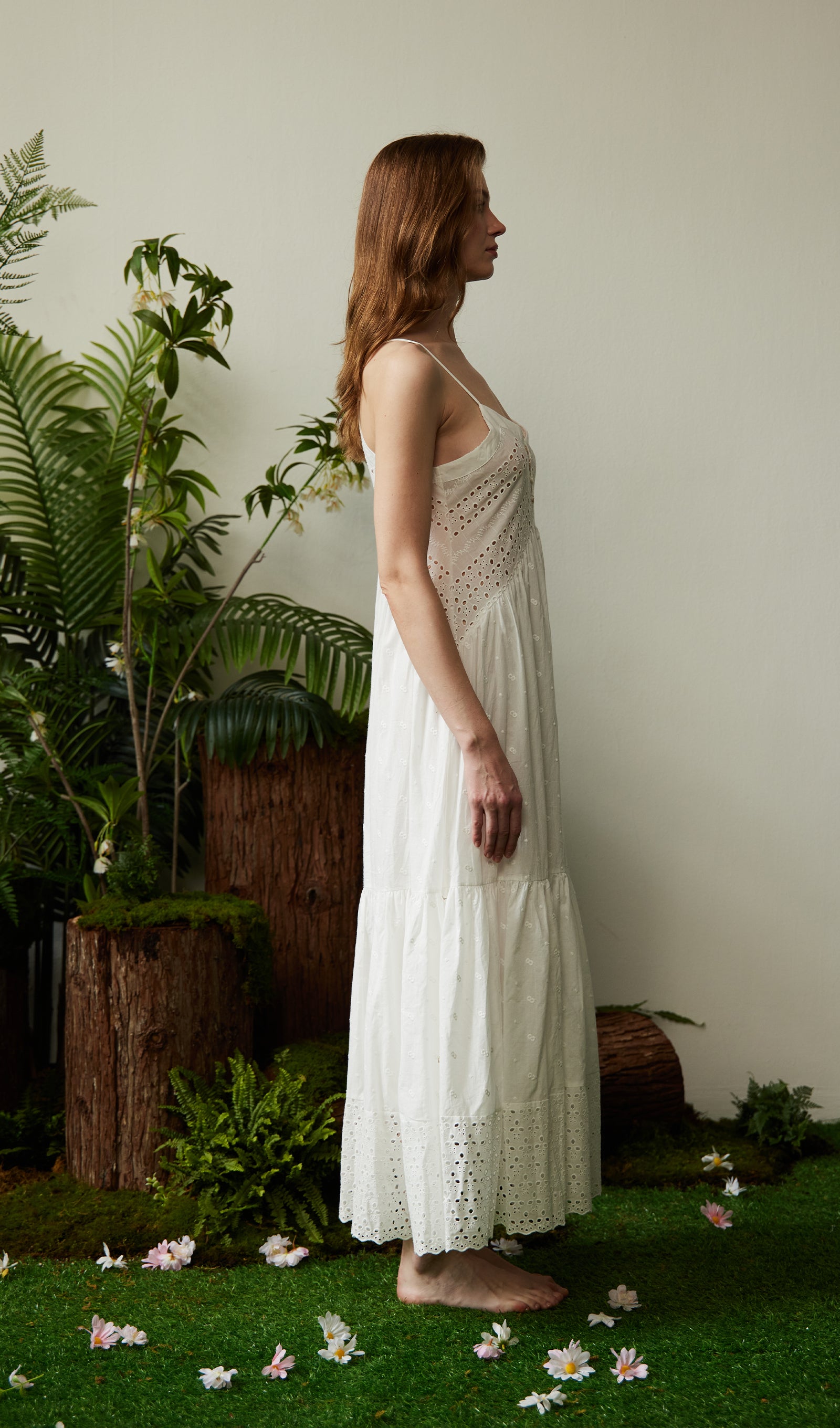 Hollow Embroidery Slip Midi Dress