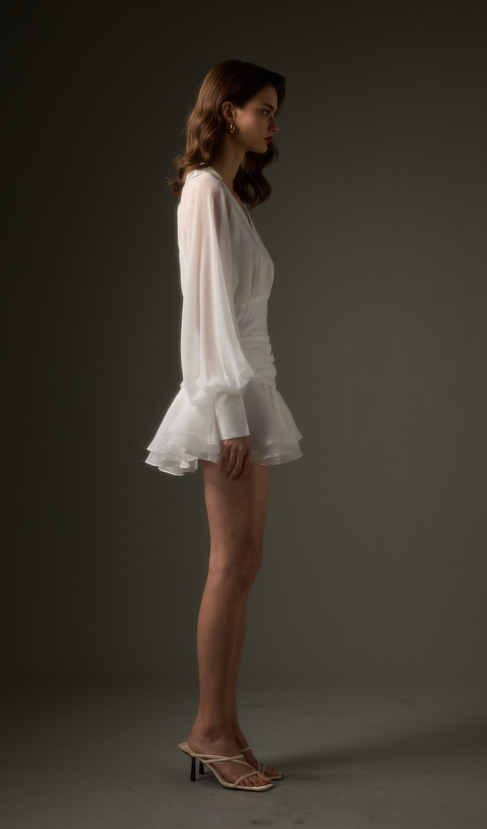 Solid Lantern Sleeve Mini Dress In White