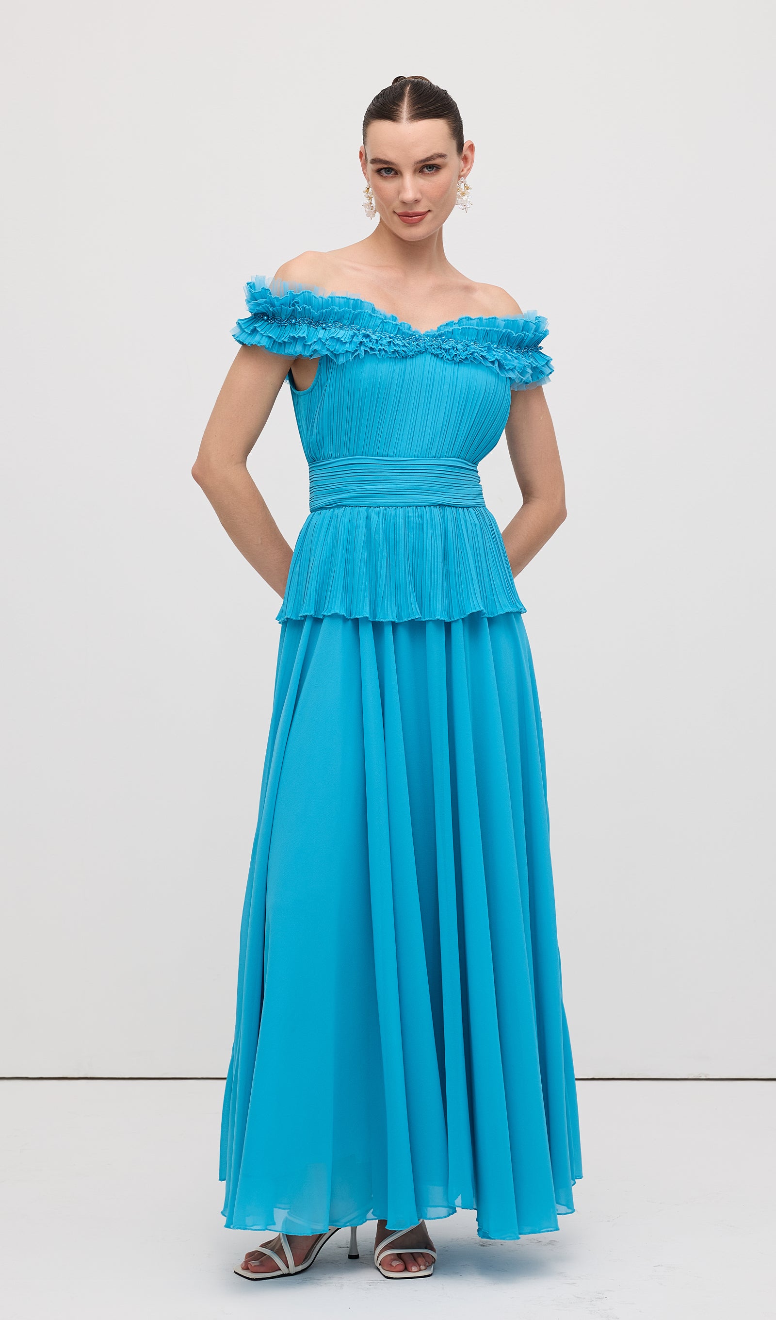 Midikleid in A-Linie mit Blumenmuster und Laternenärmeln