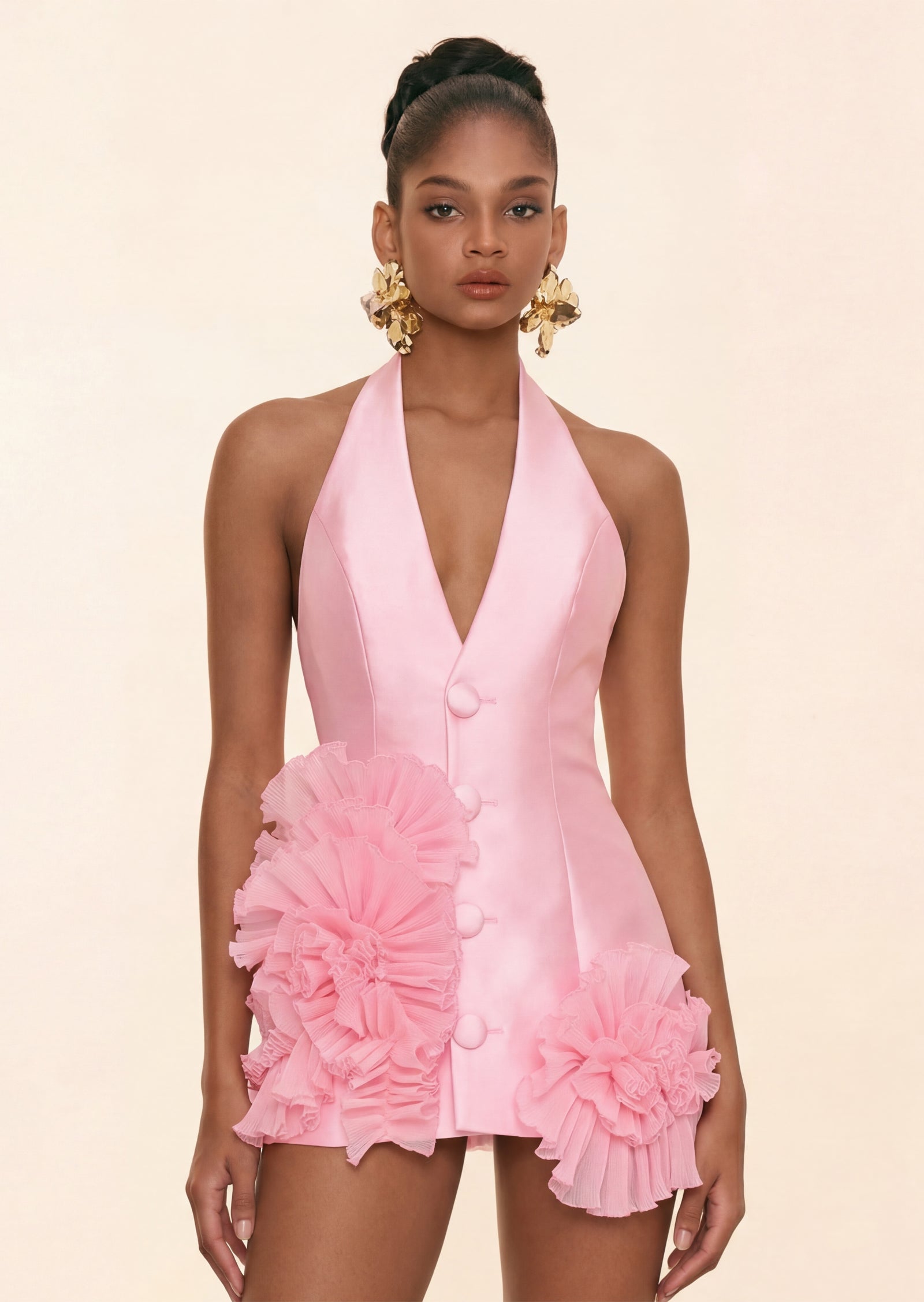 Midikleid in A-Linie mit Blumenmuster und Laternenärmeln