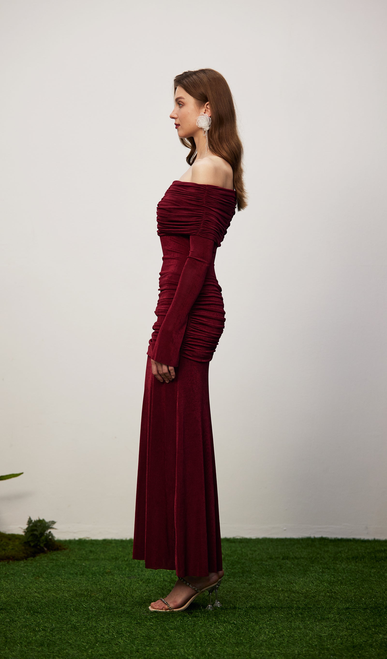 Midikleid in A-Linie mit Blumenmuster und Laternenärmeln