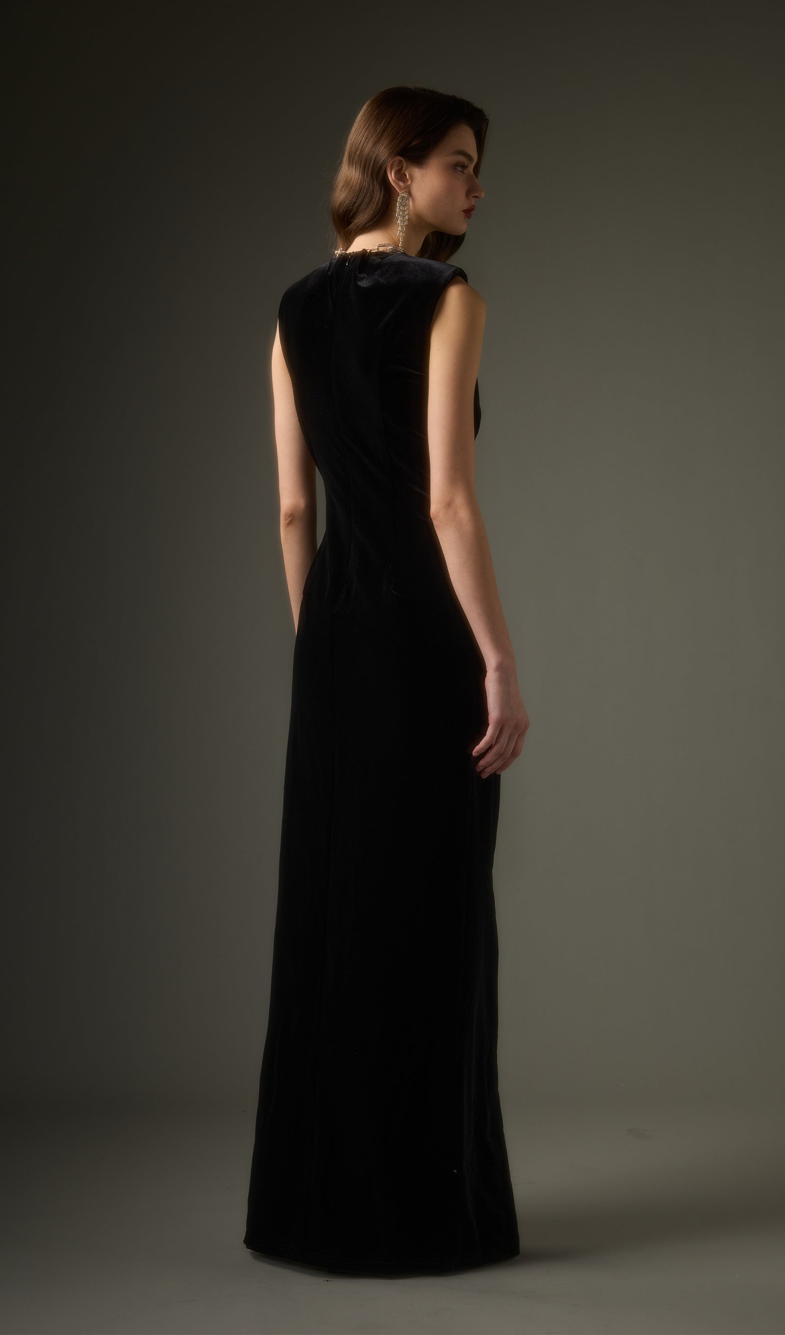 Embellished Velvet Split Maxi Dress In Black