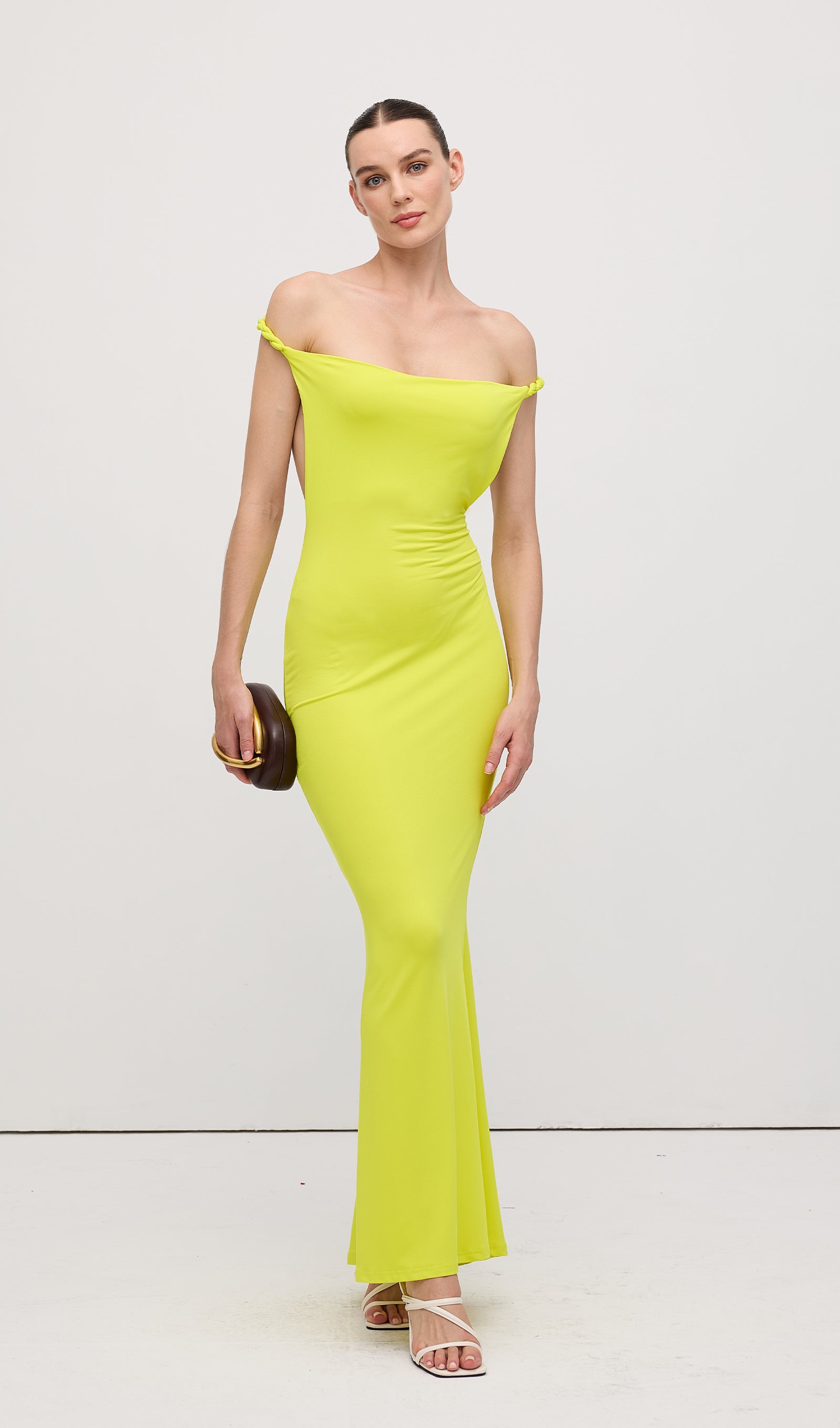 Open Back Pleated Fitted Maxi Dress