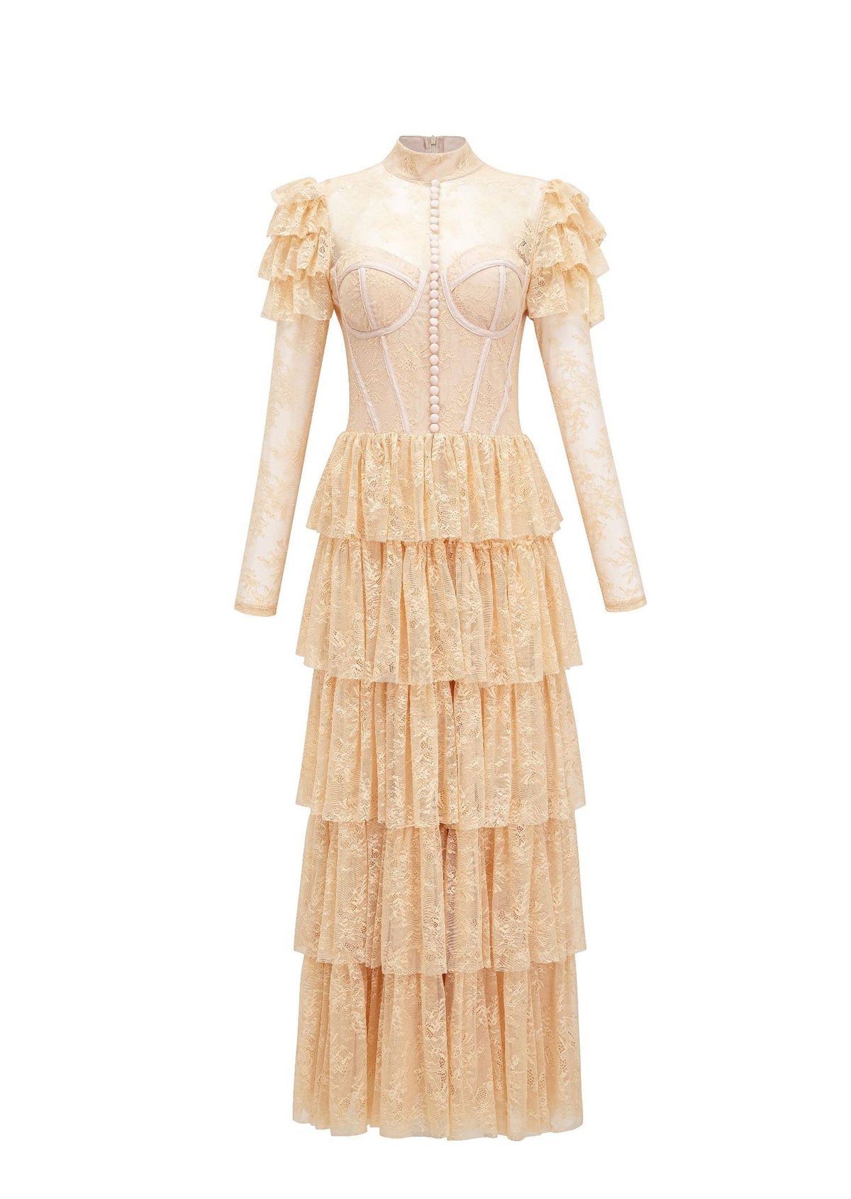 Midikleid in A-Linie mit Blumenmuster und Laternenärmeln