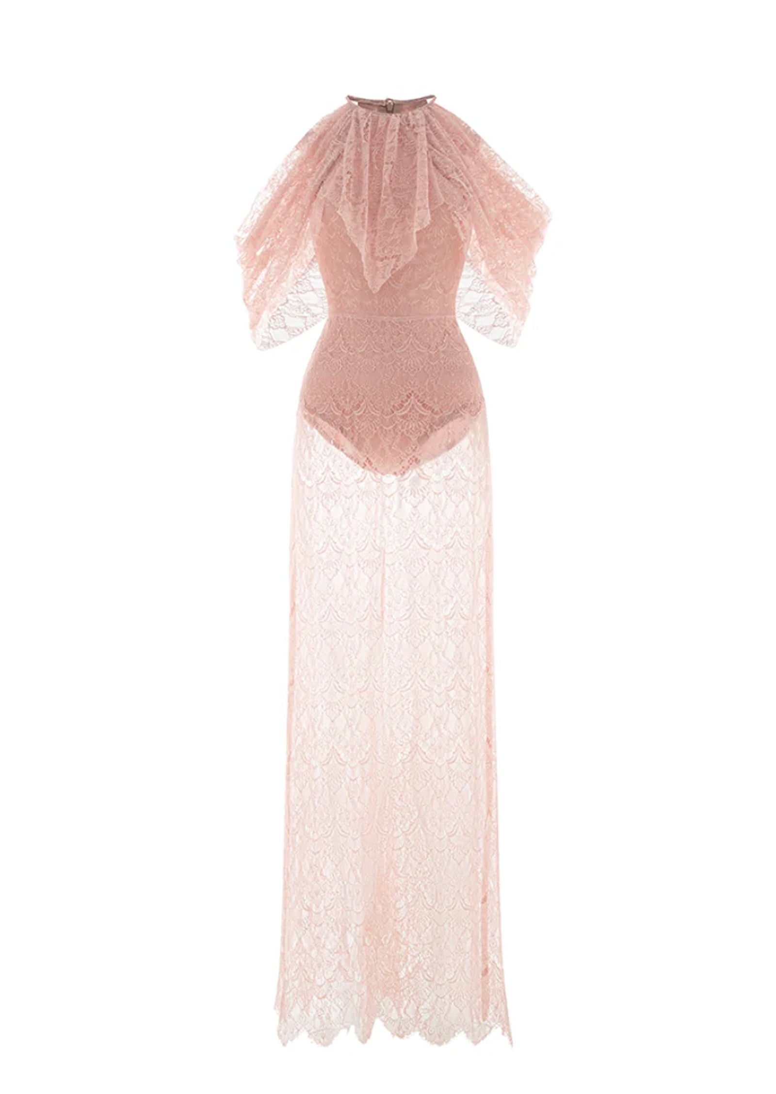 Yaholo Sleeveless Lace Maxi Dress In Nude Pink