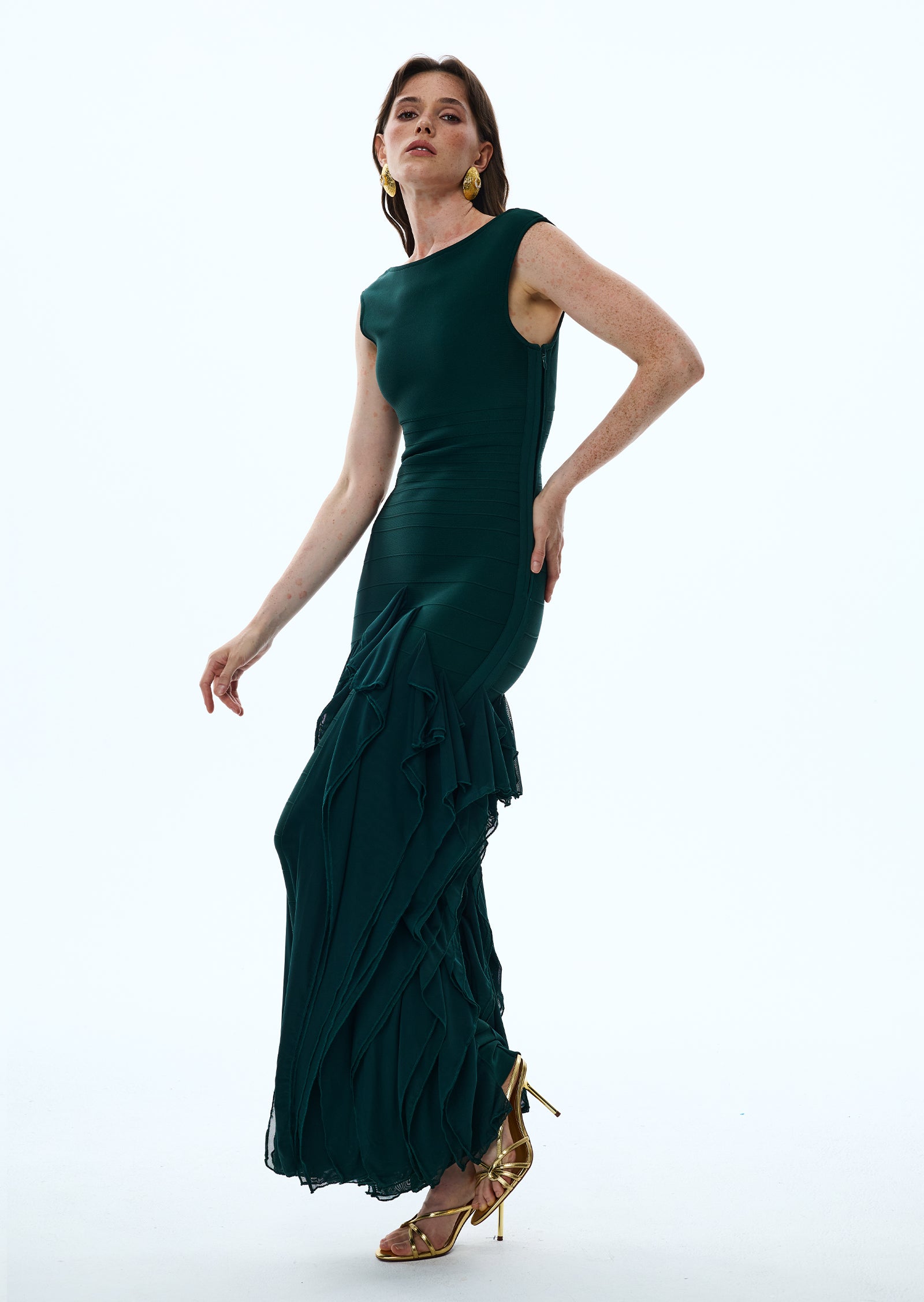 Midikleid in A-Linie mit Blumenmuster und Laternenärmeln