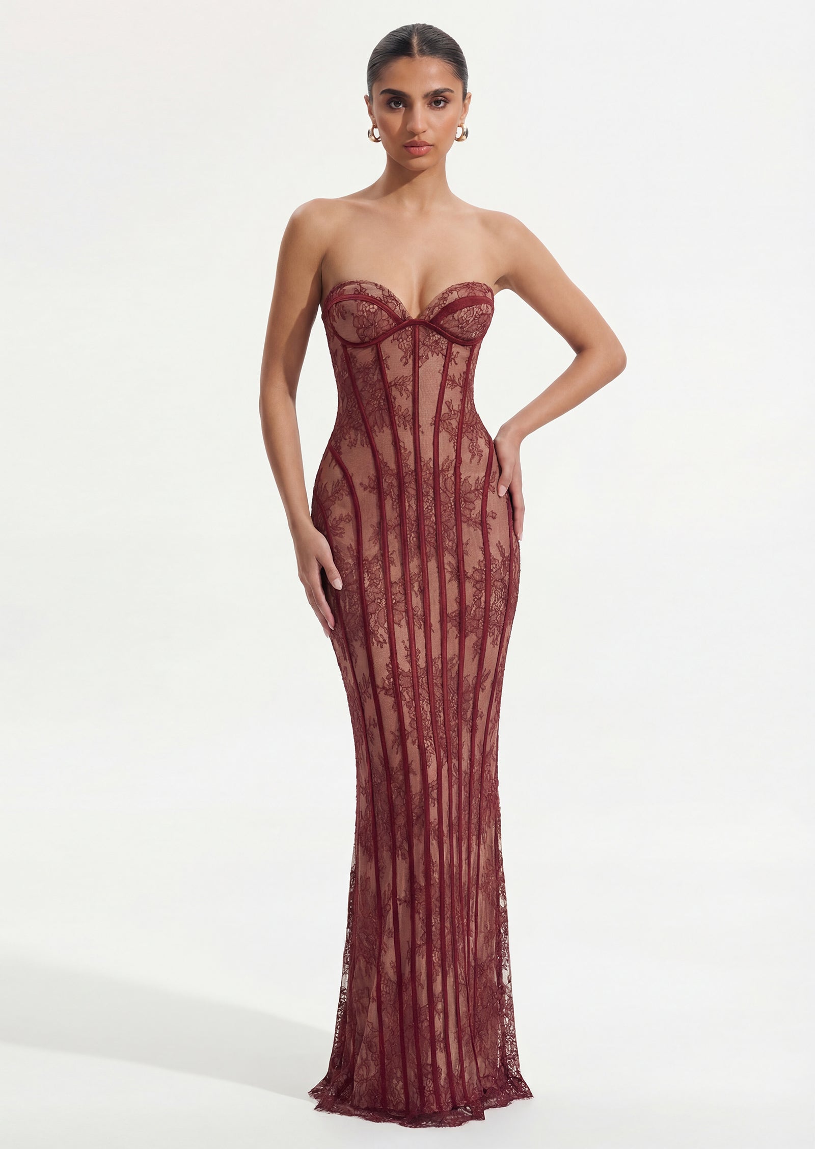 Sian Maxi Dress In Burgundy Floral Lace