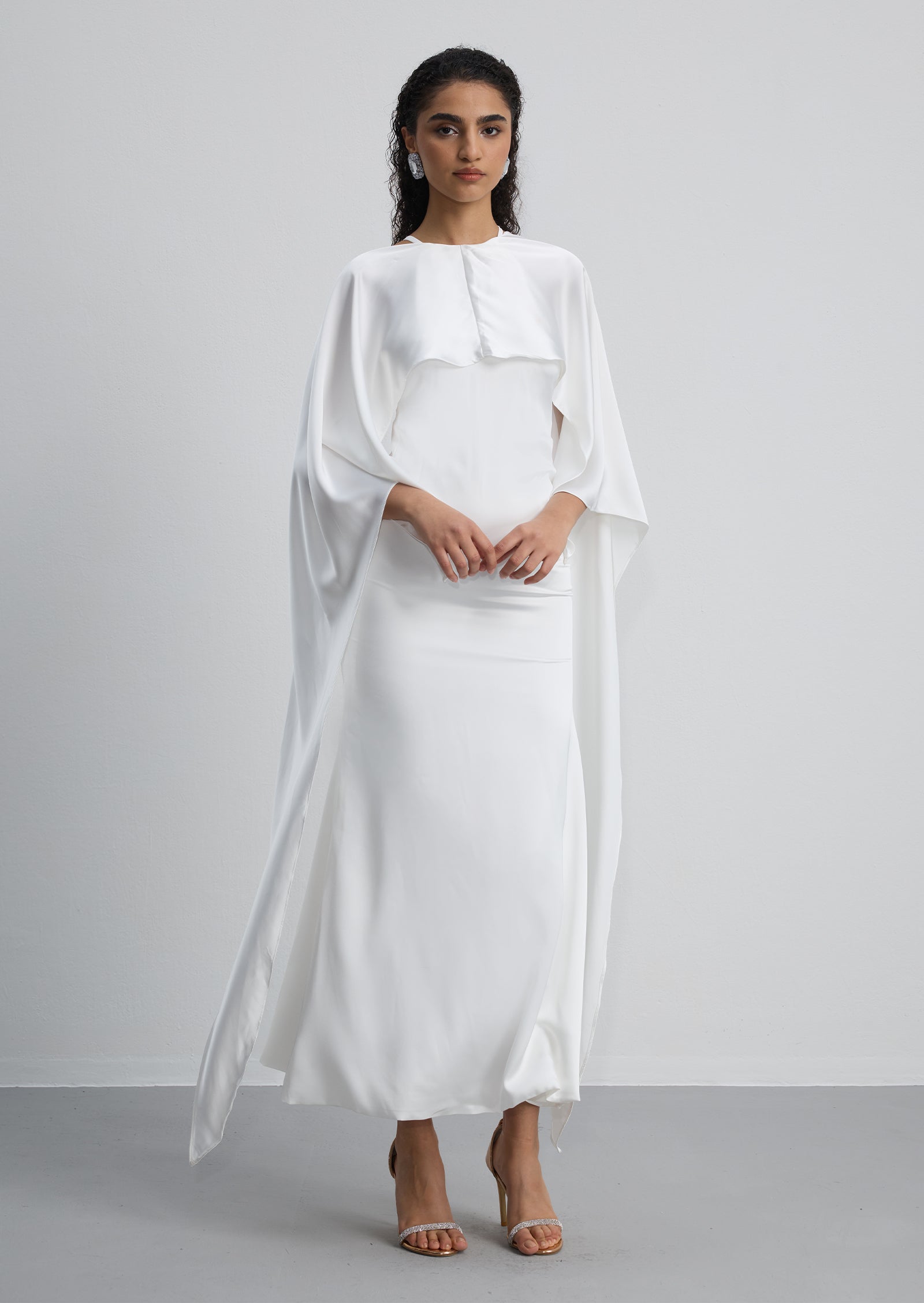 Satin Cape Two Piece Maxi Dress