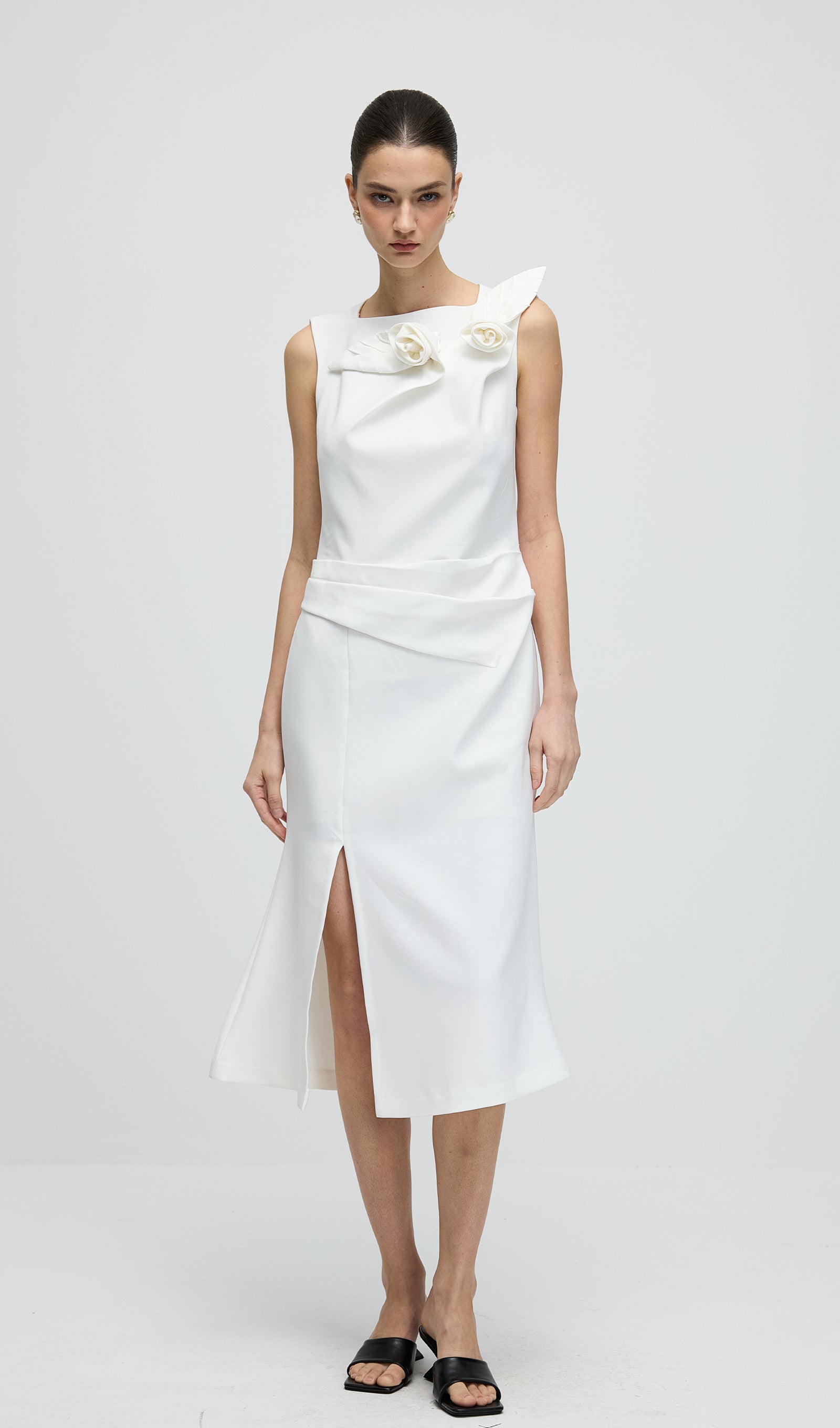 Midikleid in A-Linie mit Blumenmuster und Laternenärmeln
