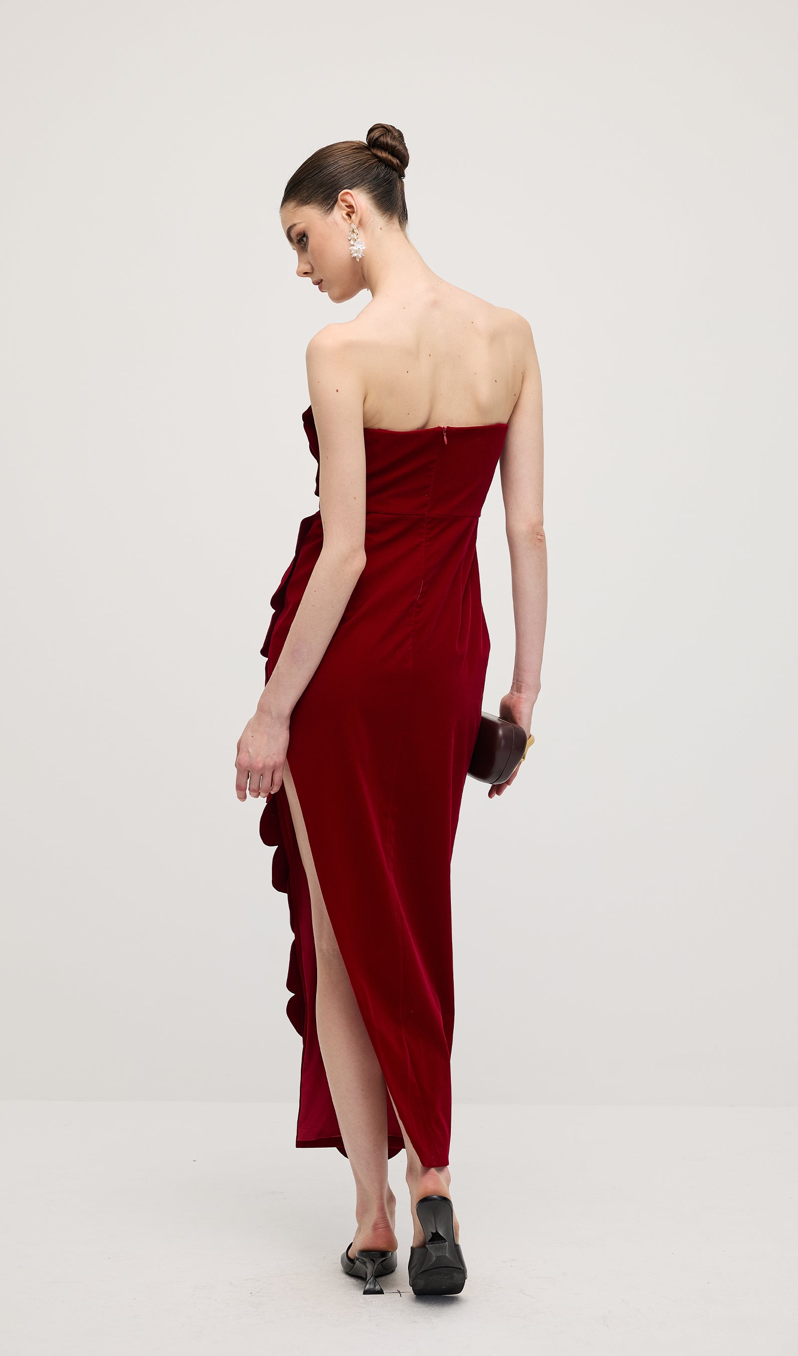 Midikleid in A-Linie mit Blumenmuster und Laternenärmeln