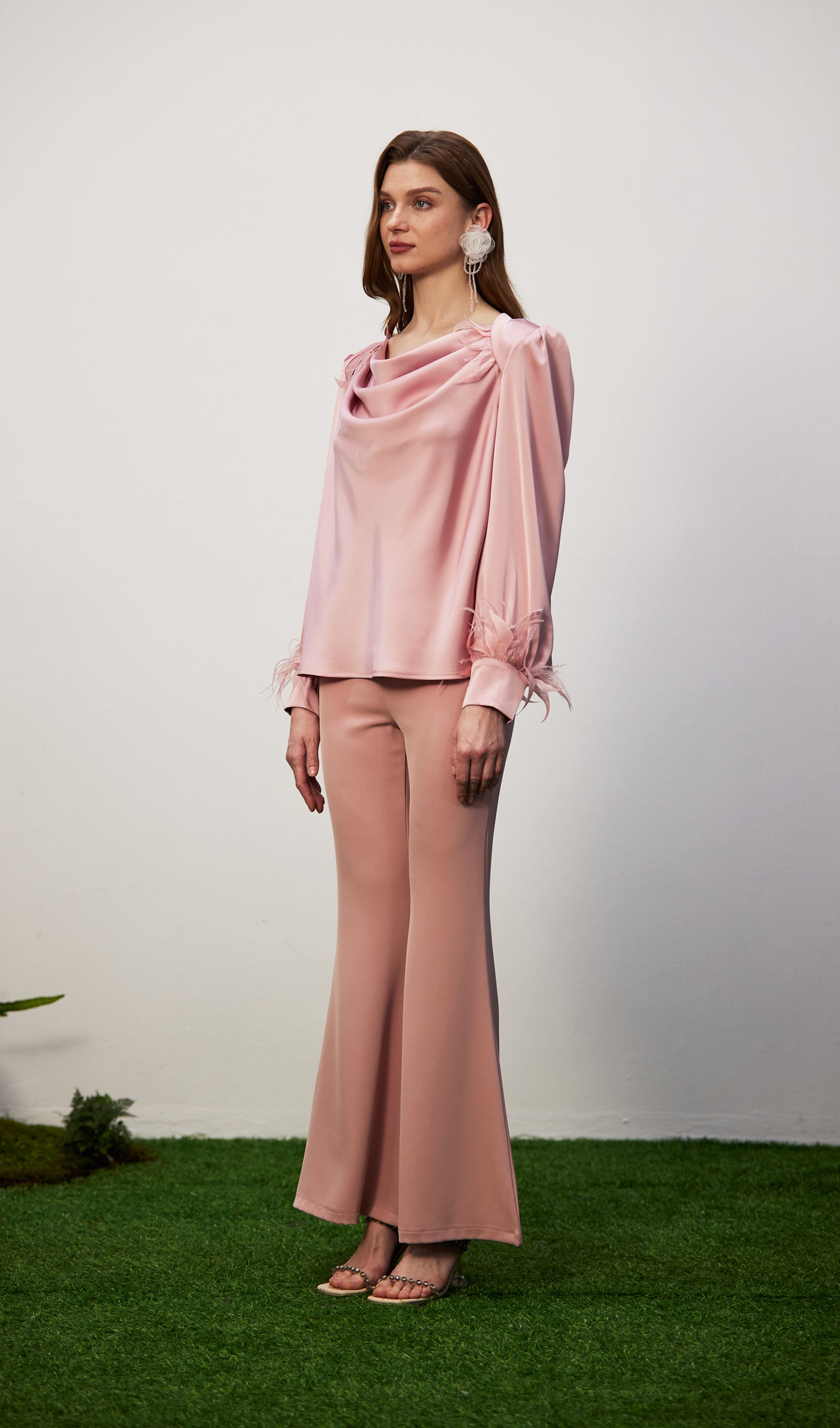 Cowel Neck Satin Blouse Top