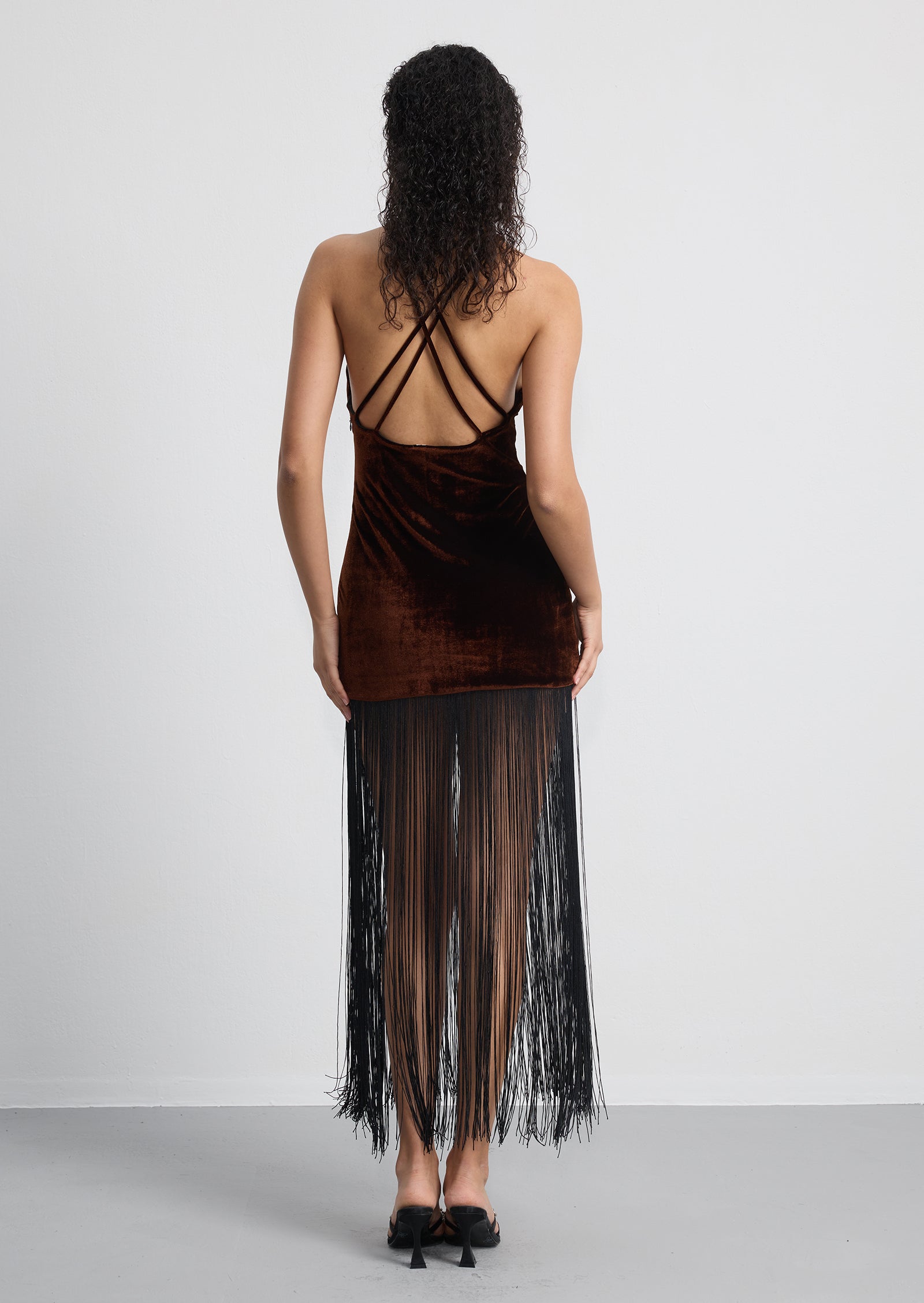 Velvet Fringed Midi Dress