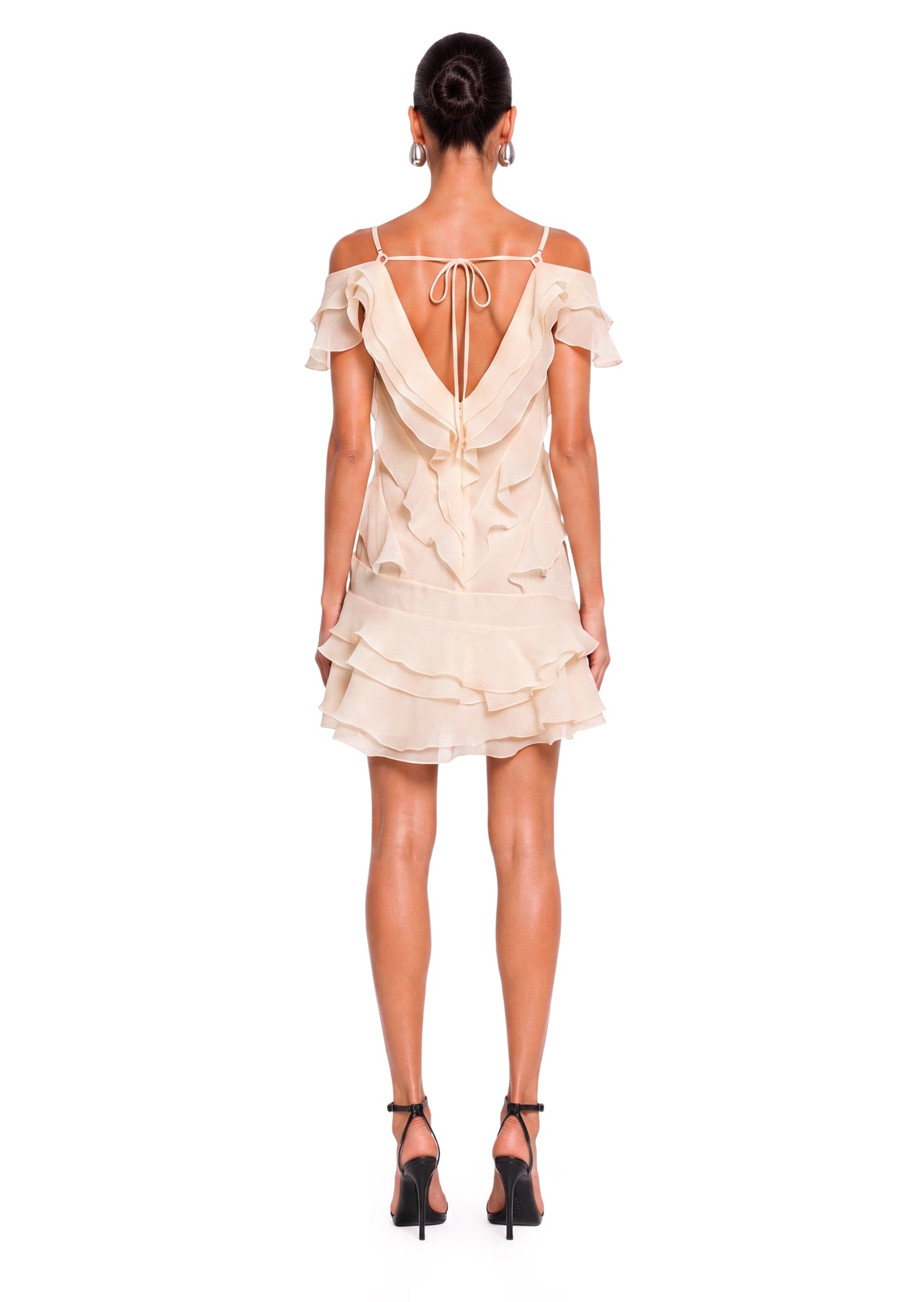 Layered Ruffled Mini Dress In Apricot