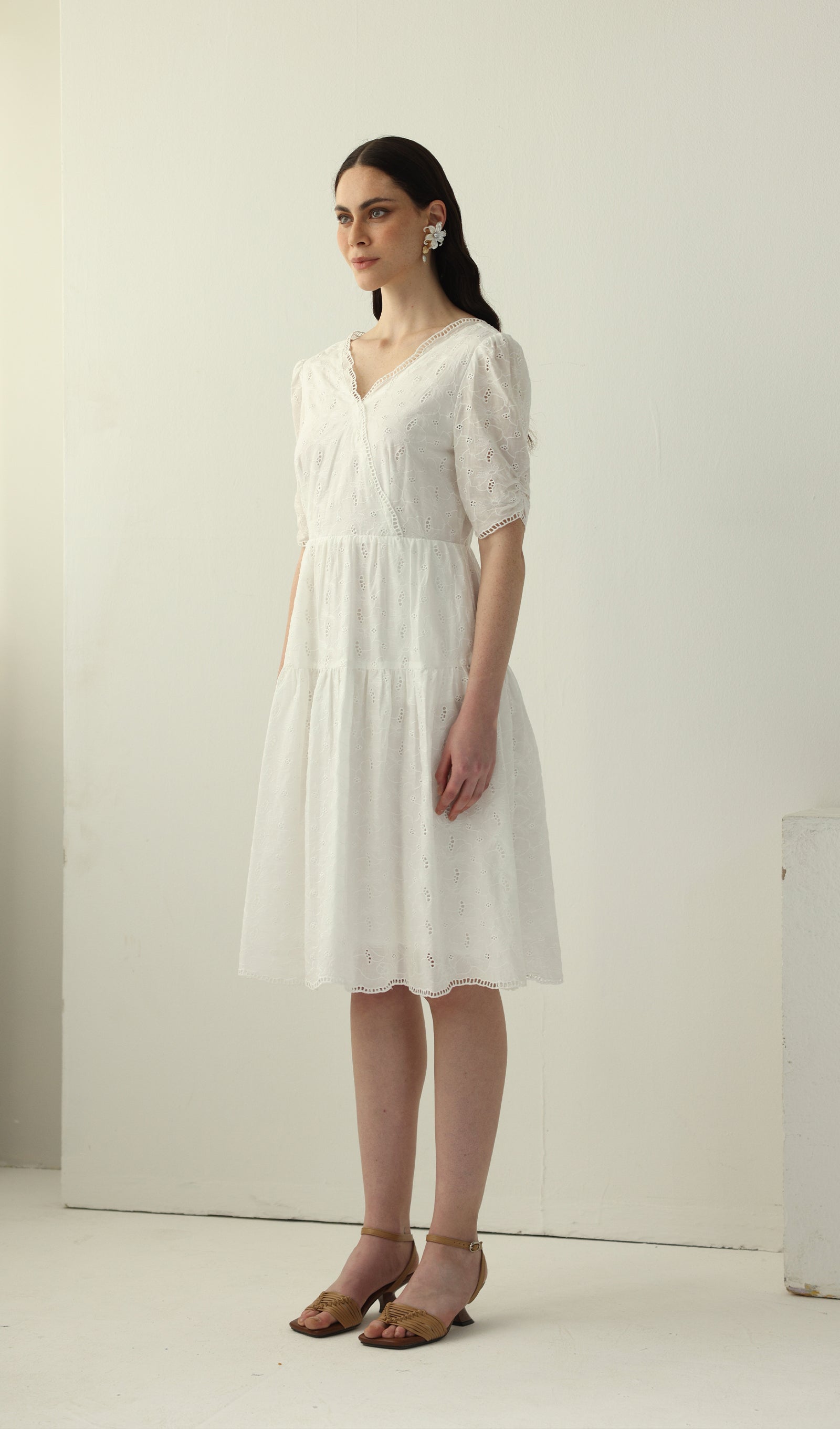Midikleid in A-Linie mit Blumenmuster und Laternenärmeln