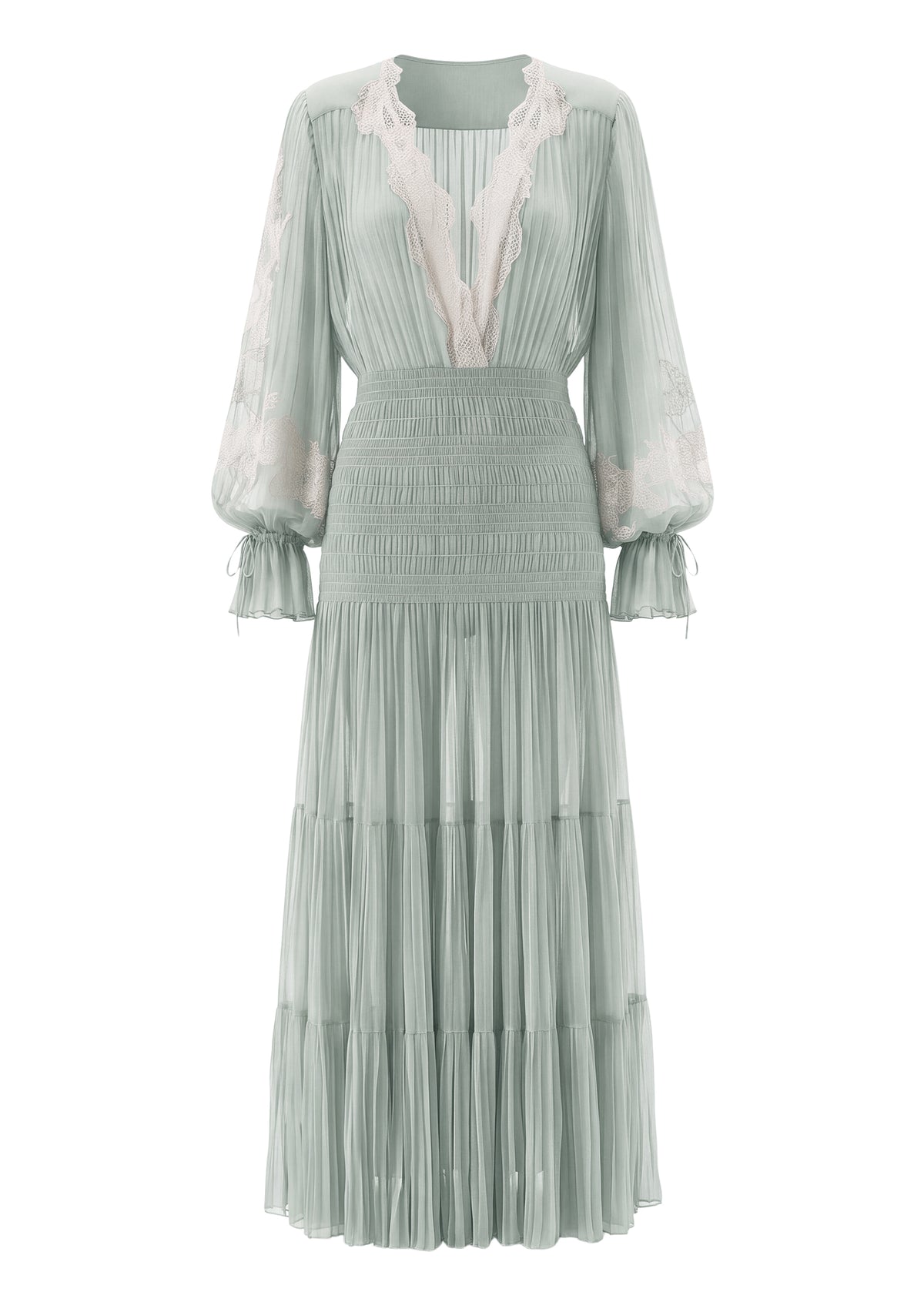 Macario Long Sleeve Lace Maxi Dress  In Light Gray