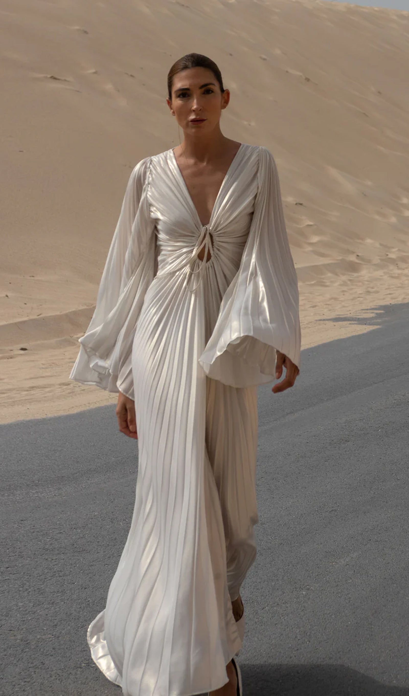 Metallic Pleated Maxi Dress