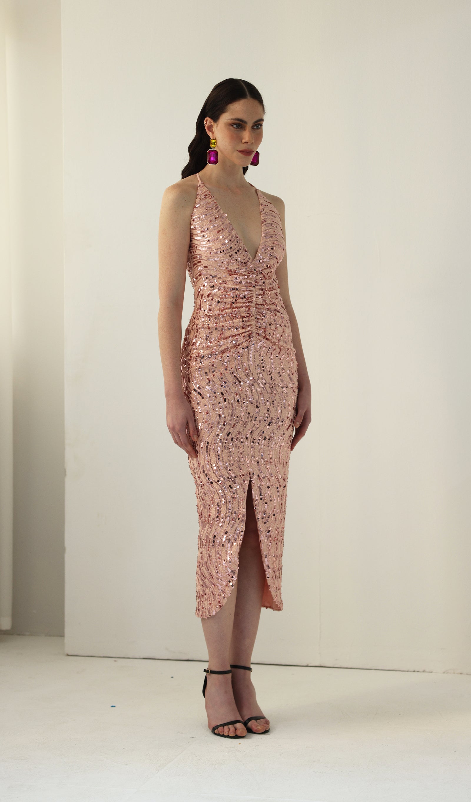 Midikleid in A-Linie mit Blumenmuster und Laternenärmeln