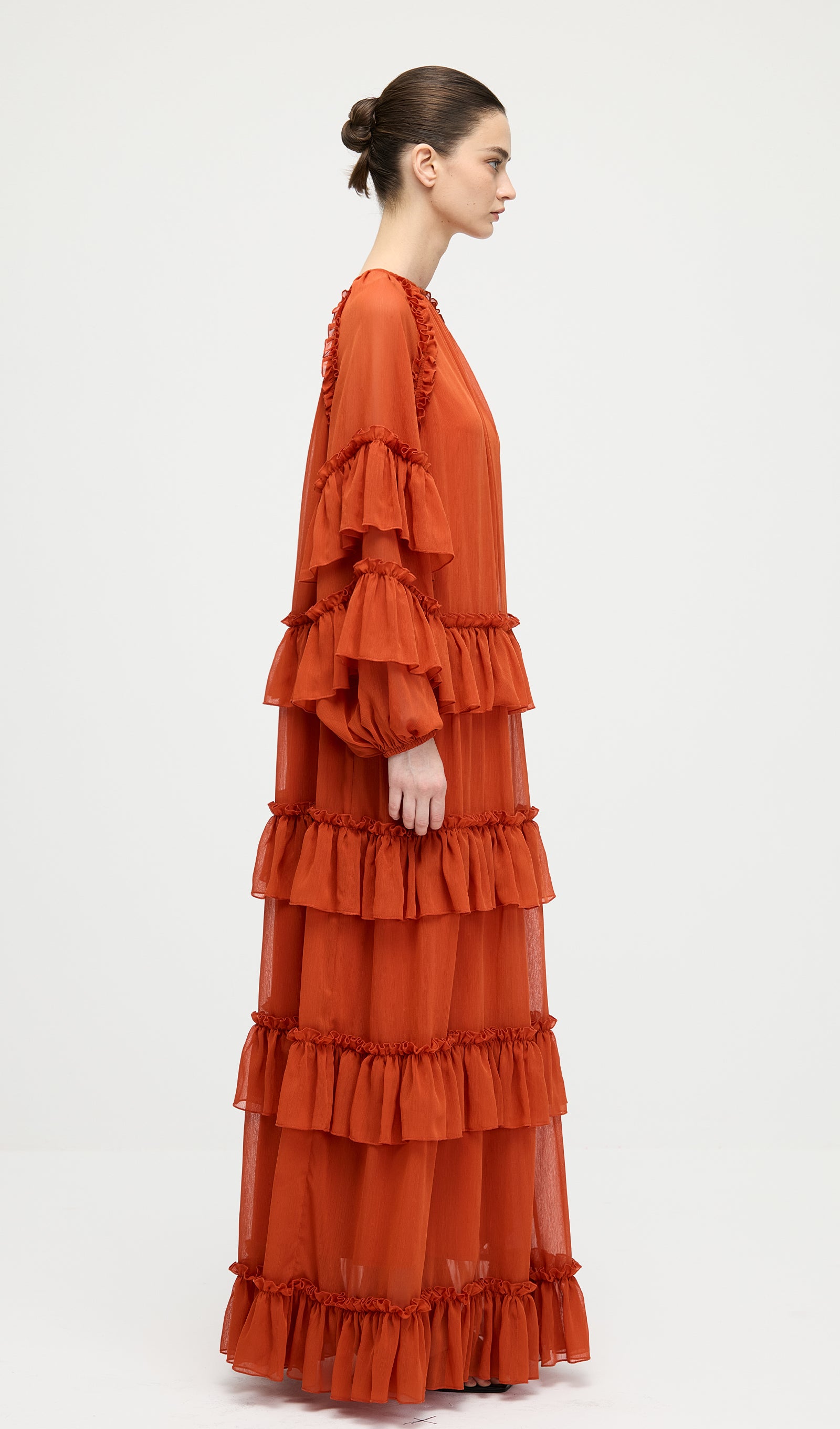 Midikleid in A-Linie mit Blumenmuster und Laternenärmeln