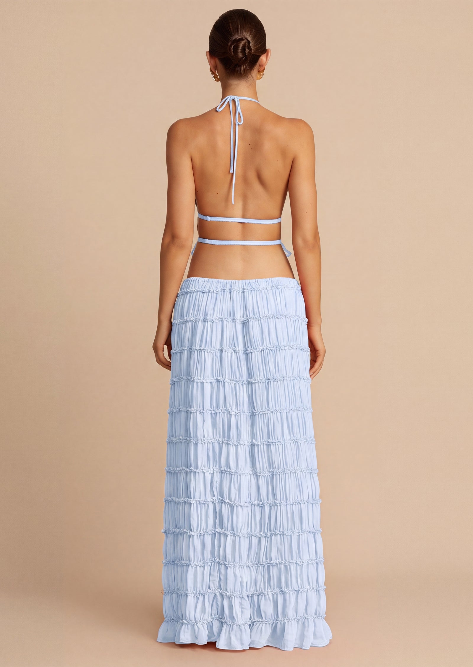 Halter Top & Ruched Detail Maxi Skirt Sets