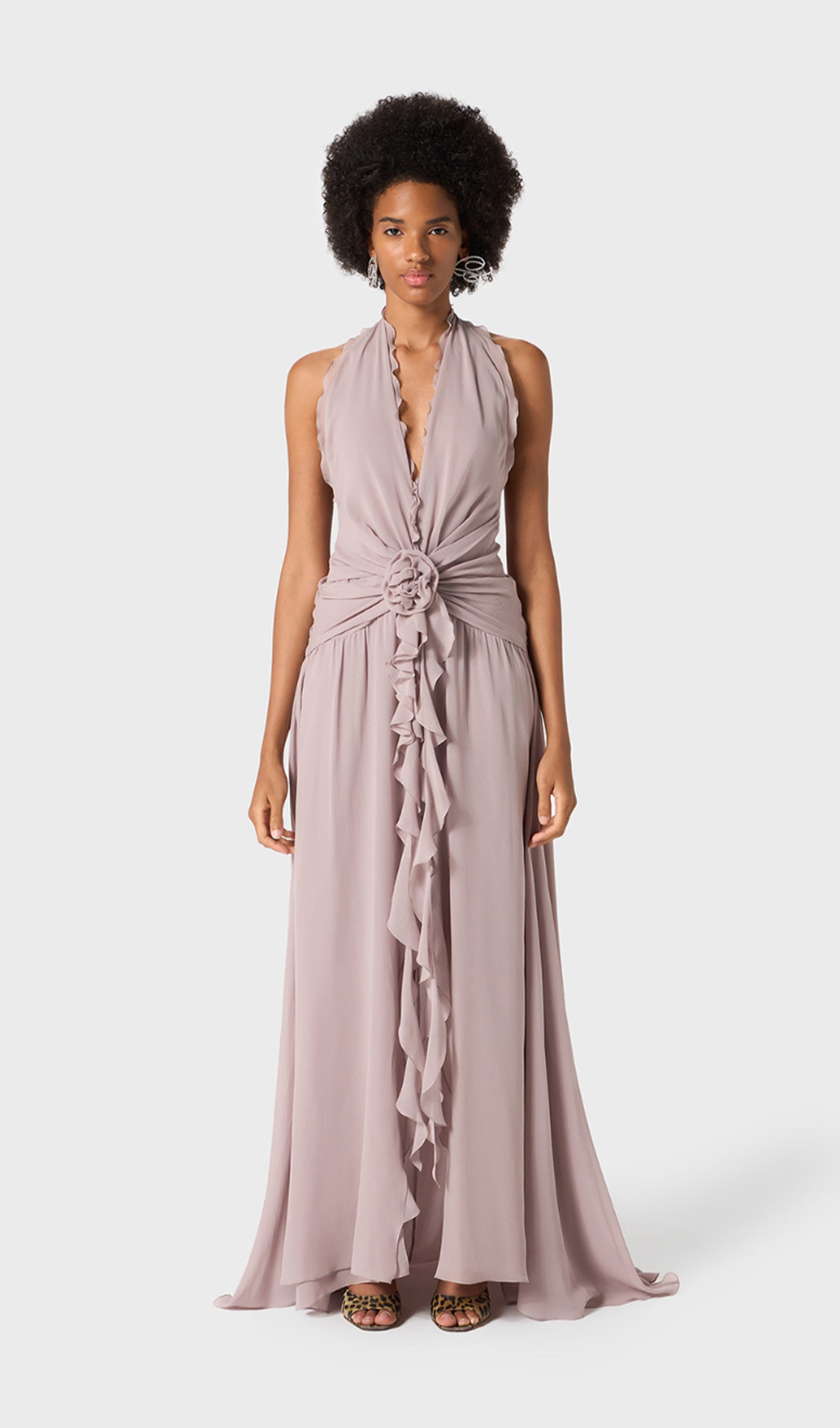 Midikleid in A-Linie mit Blumenmuster und Laternenärmeln