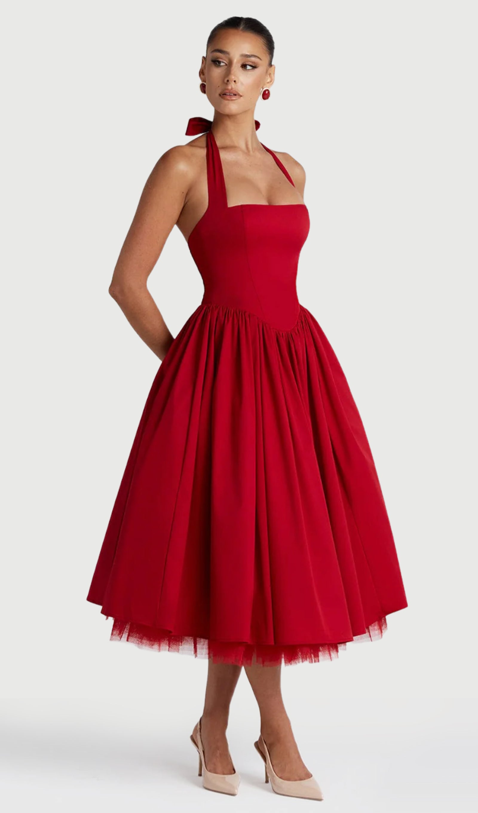 Midikleid in A-Linie mit Blumenmuster und Laternenärmeln