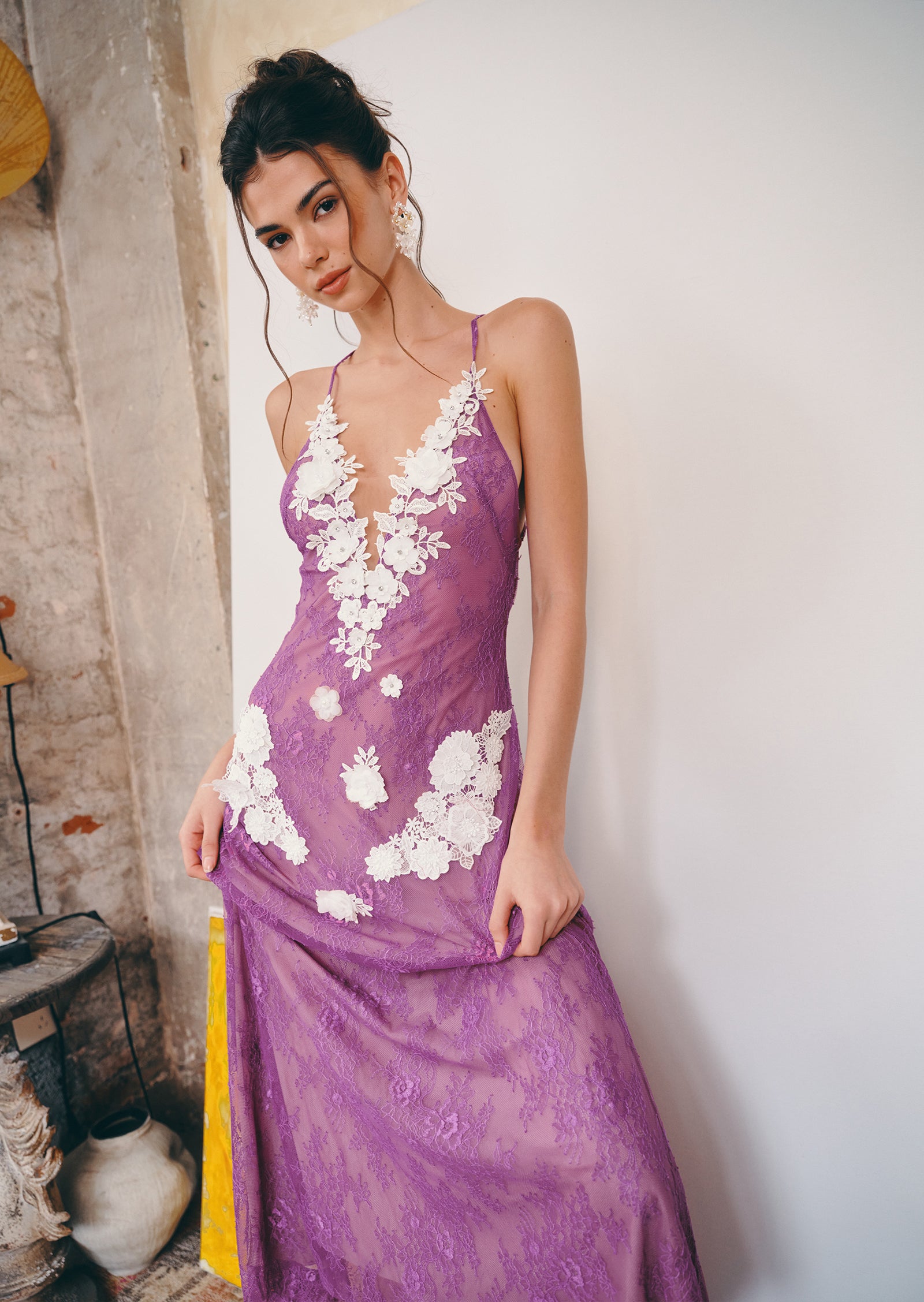 Midikleid in A-Linie mit Blumenmuster und Laternenärmeln