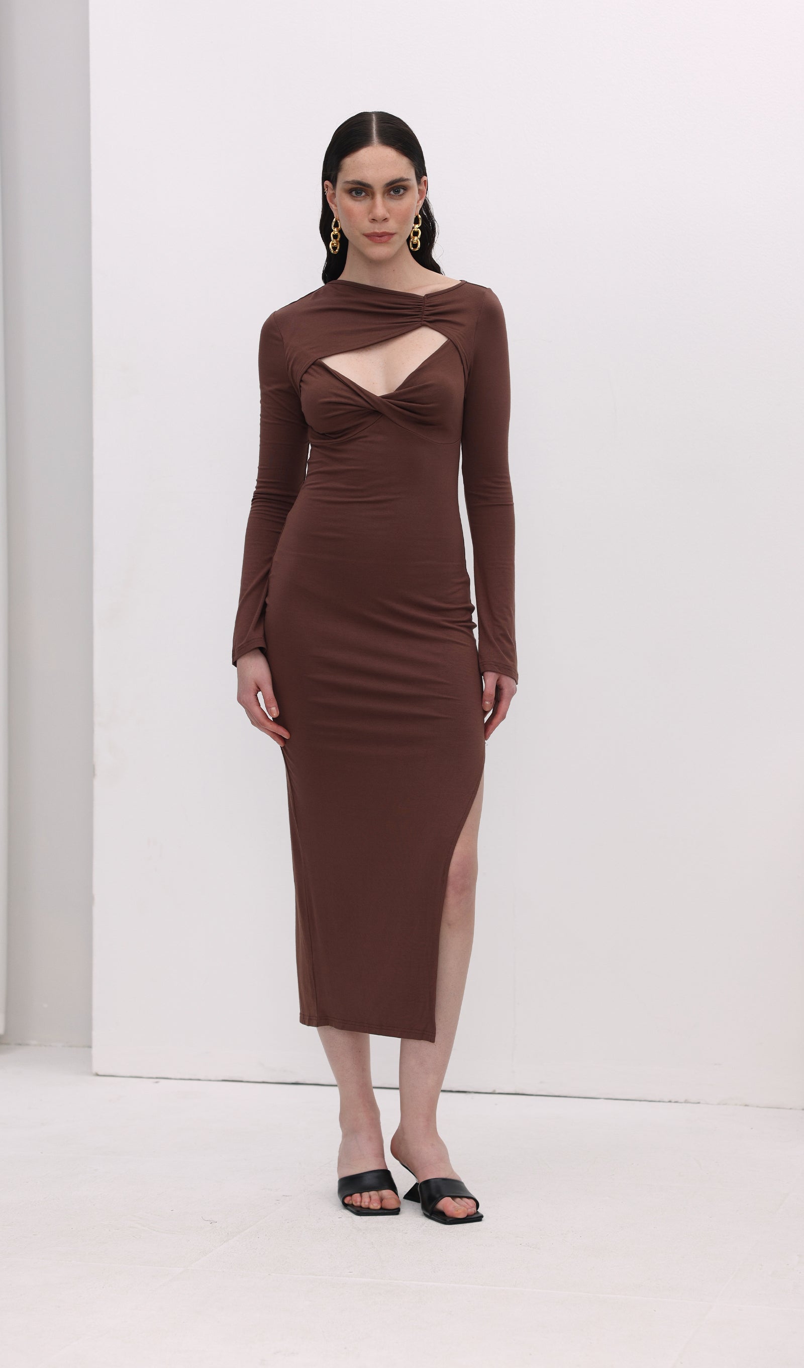 Midikleid in A-Linie mit Blumenmuster und Laternenärmeln