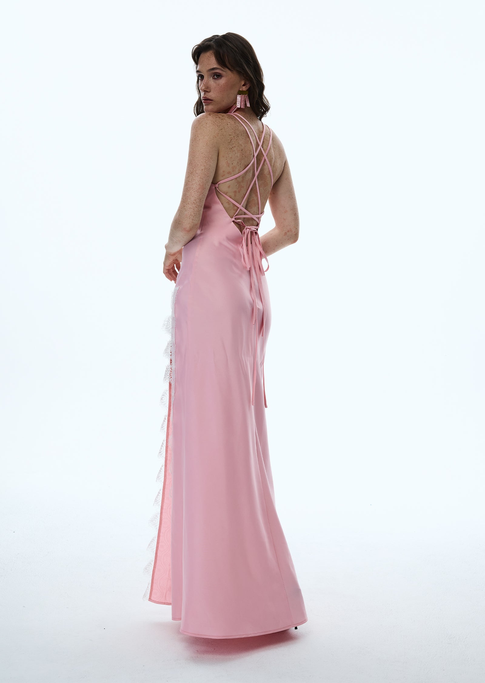 Coralie Satin Maxi Dress With Lace Trim
