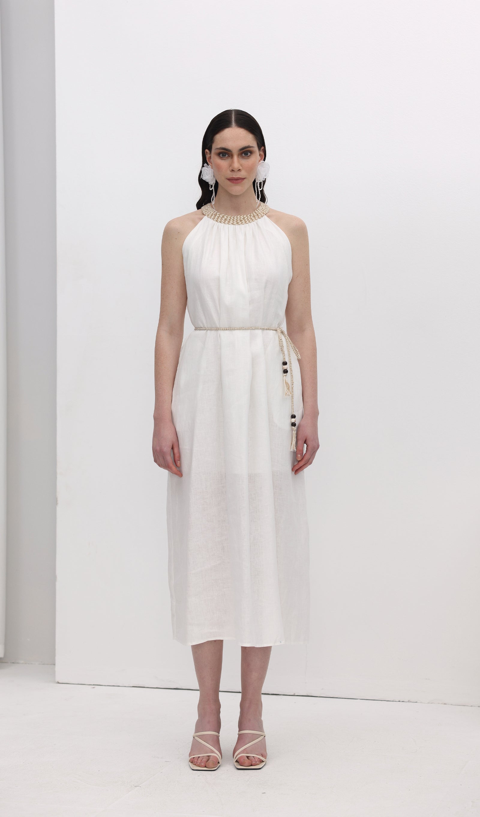 Halter Neck Linen Midi Dress