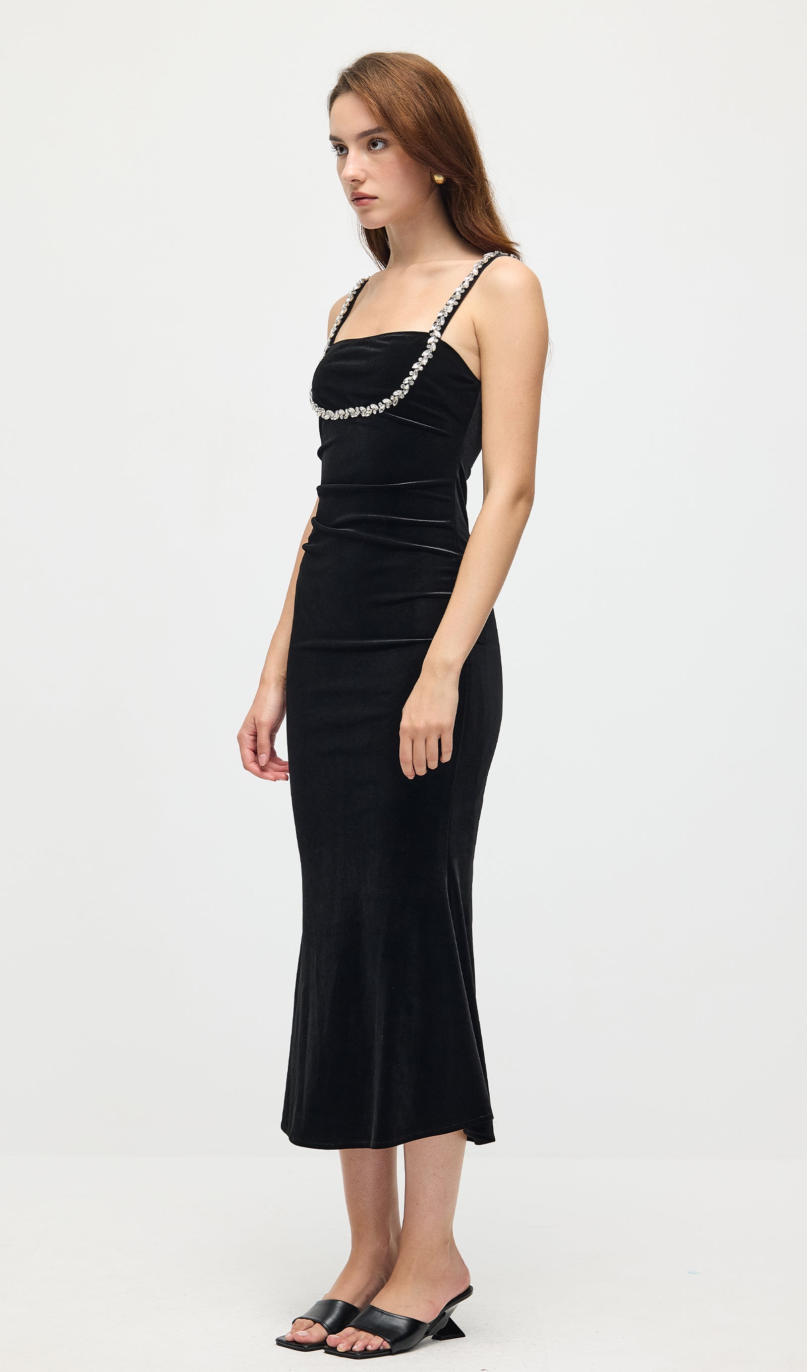 Midikleid in A-Linie mit Blumenmuster und Laternenärmeln