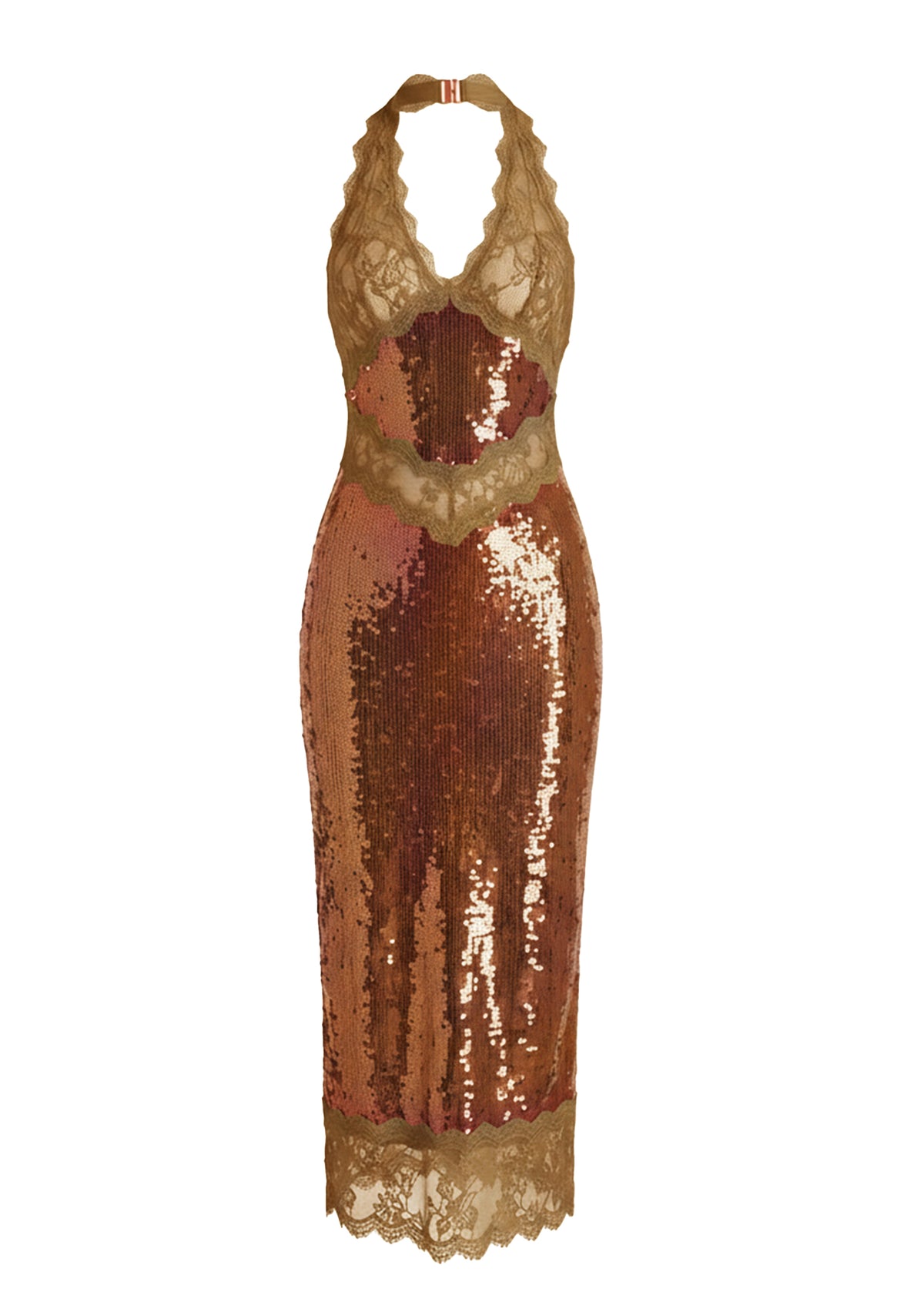 Julieta Sequin Lace Midi Dress In Brown