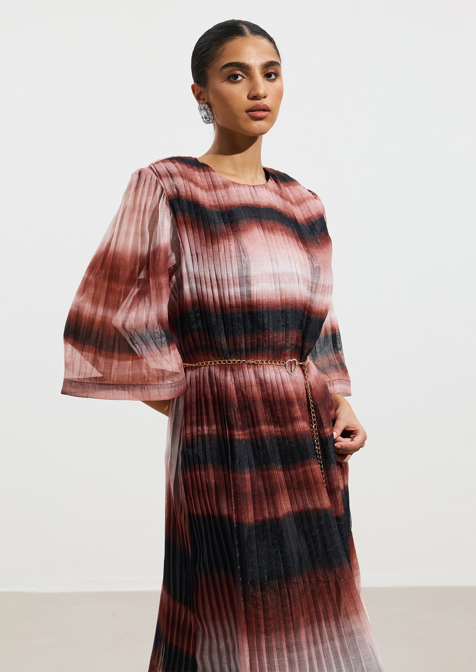 Pleated Tie Dyed Georgette Midi Dress