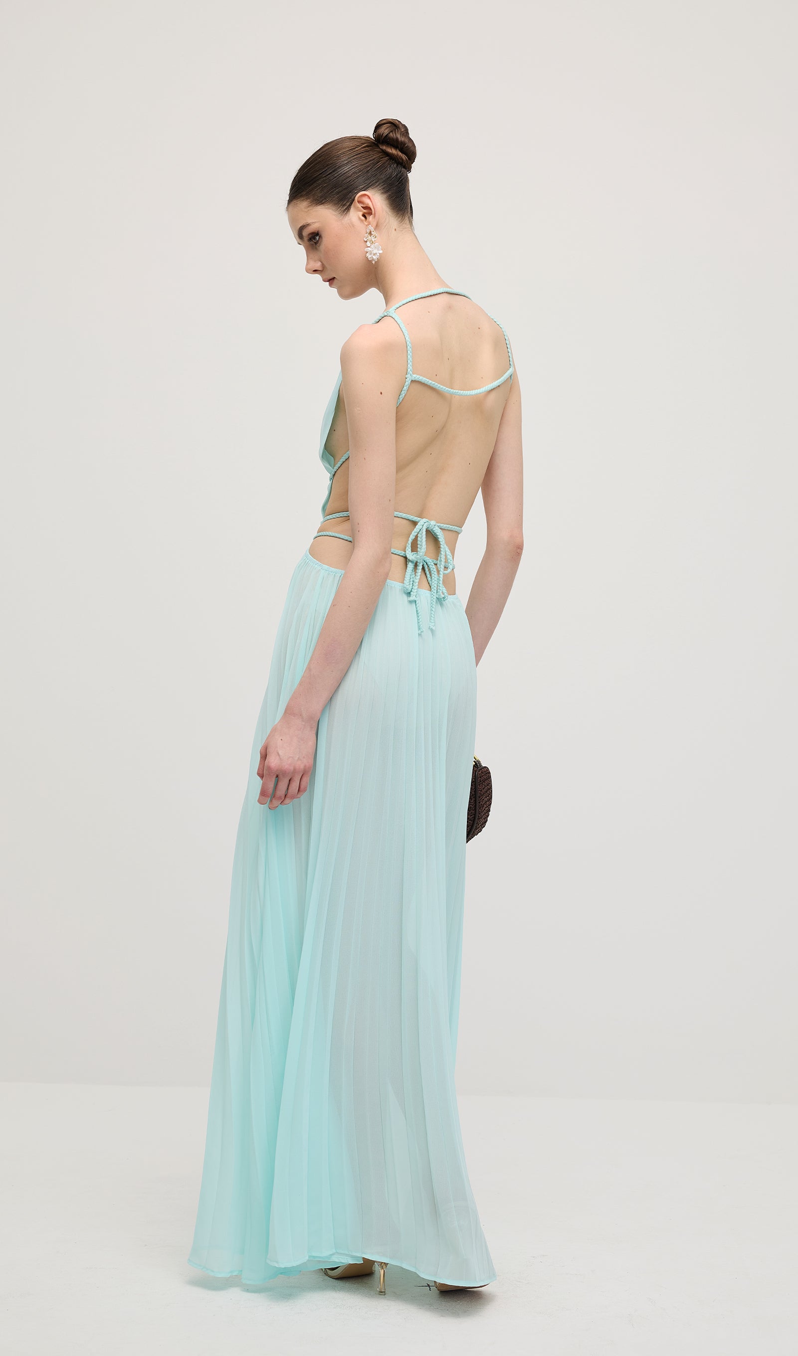 Solid Halter Open Back Maxi Dress