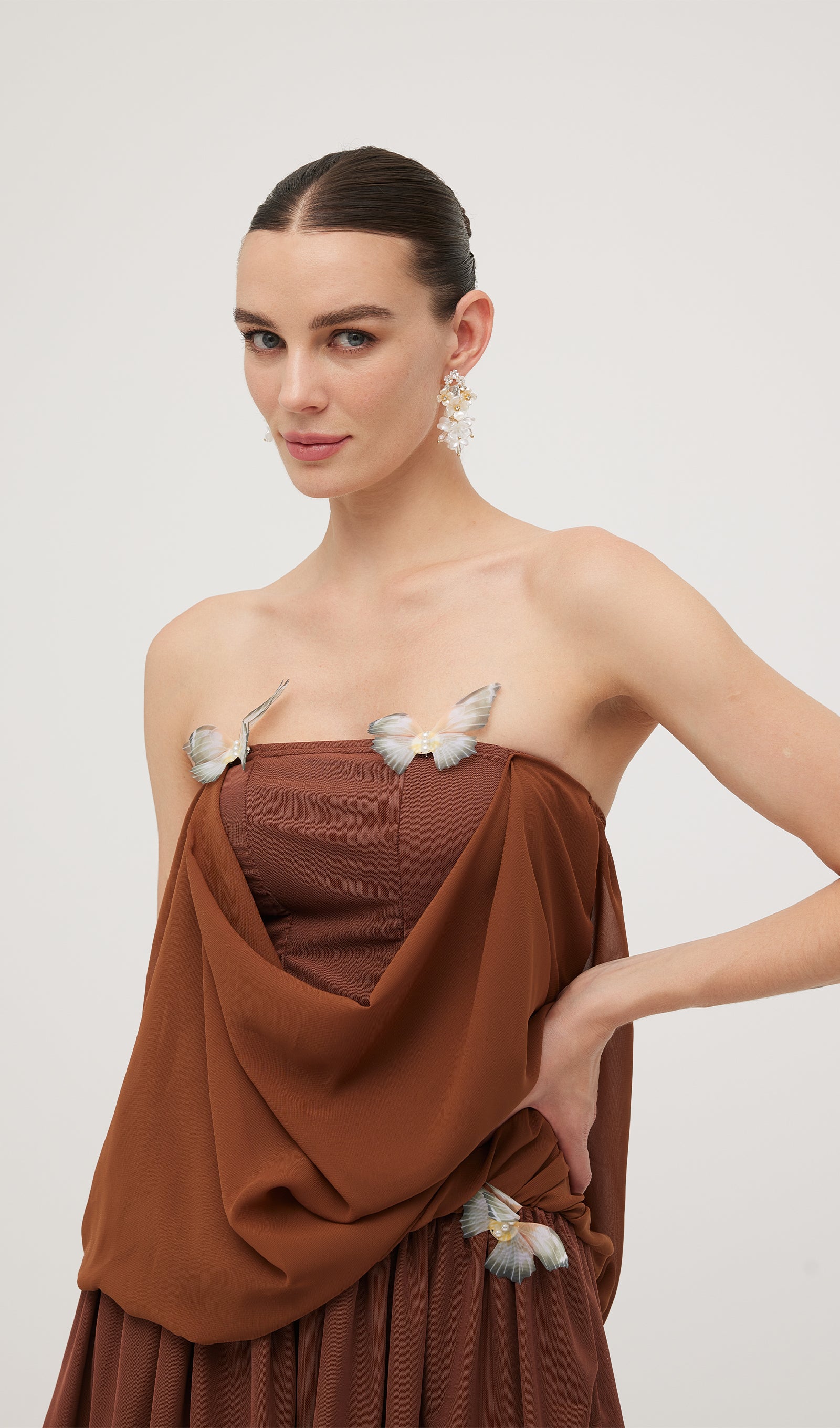 Midikleid in A-Linie mit Blumenmuster und Laternenärmeln