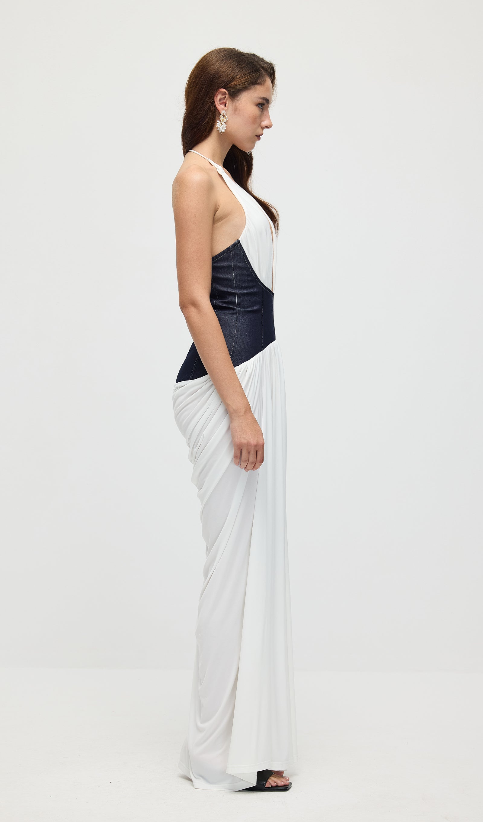 Draped Plunge Gown With Corset Waist
