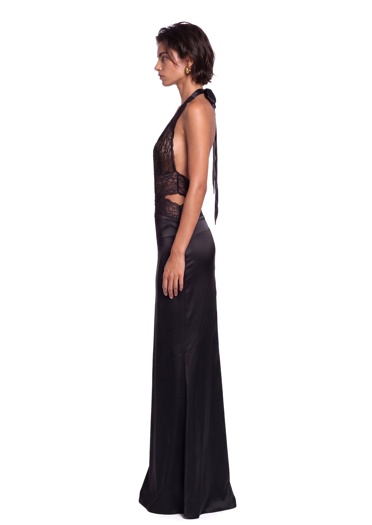 Yoshiaki Halter Neck Lace Maxi Dress