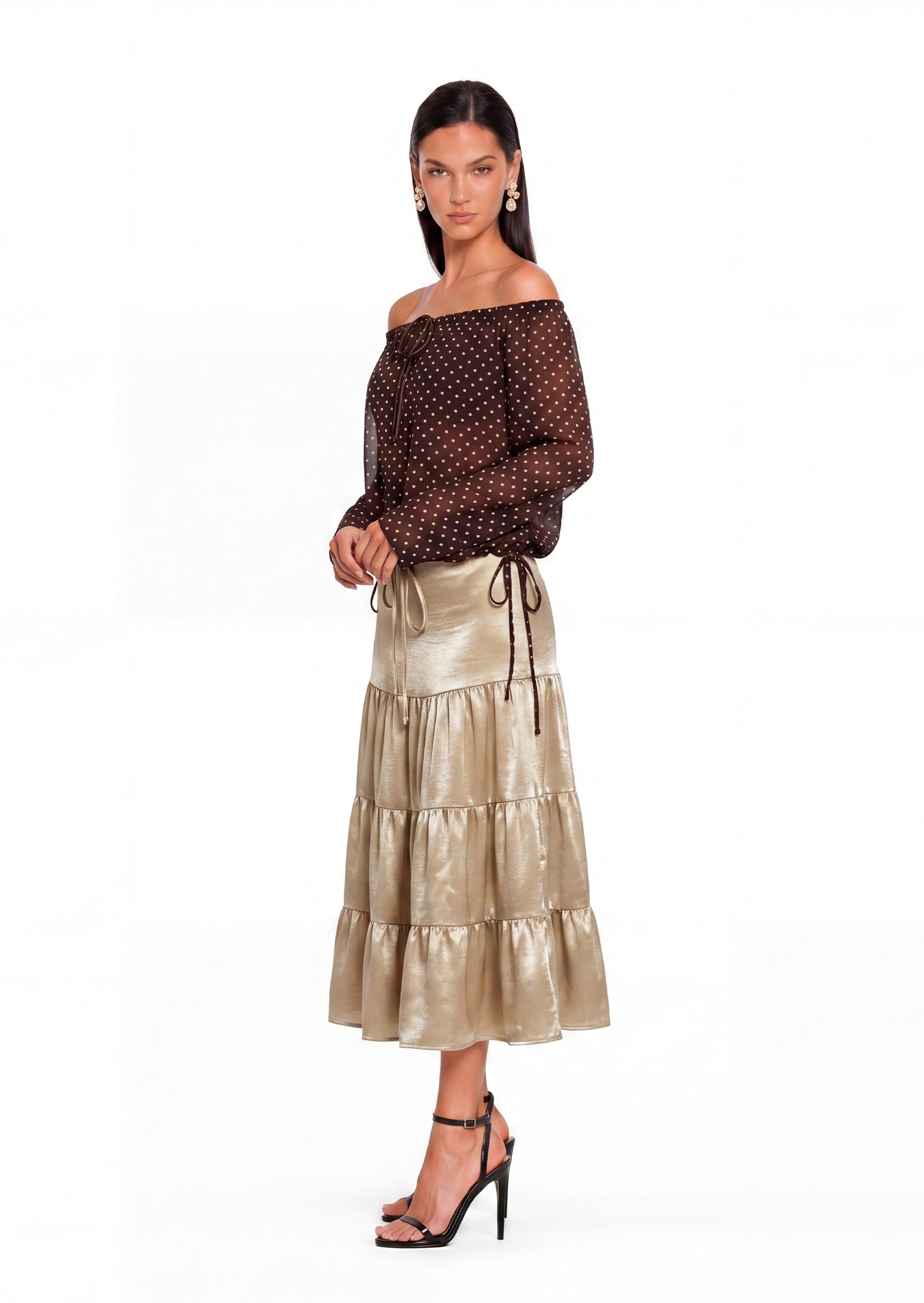 Midikleid in A-Linie mit Blumenmuster und Laternenärmeln