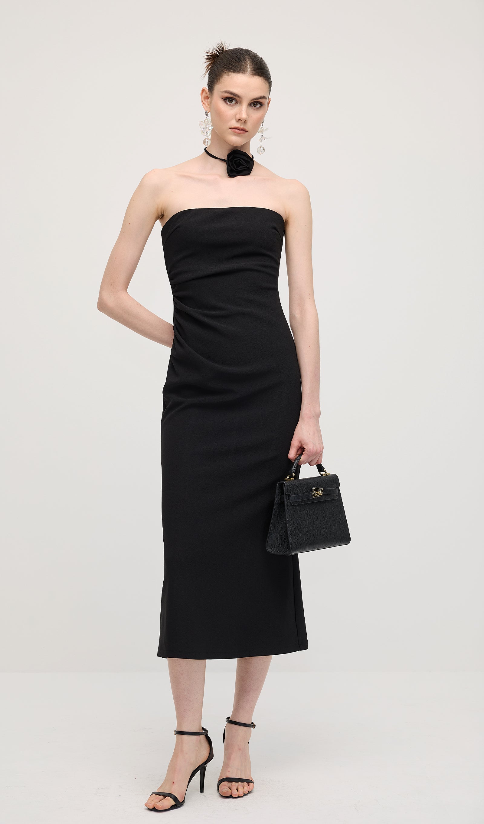 Midikleid in A-Linie mit Blumenmuster und Laternenärmeln