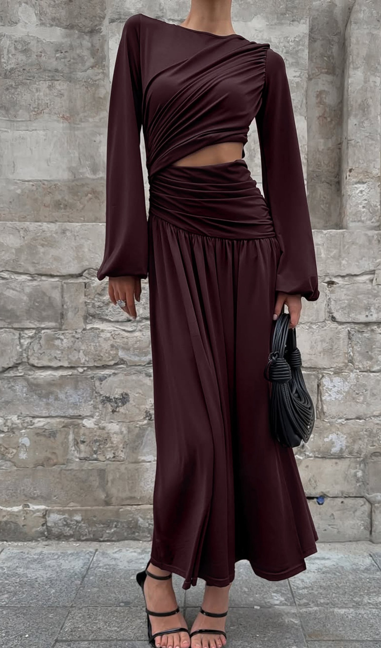 Midikleid in A-Linie mit Blumenmuster und Laternenärmeln