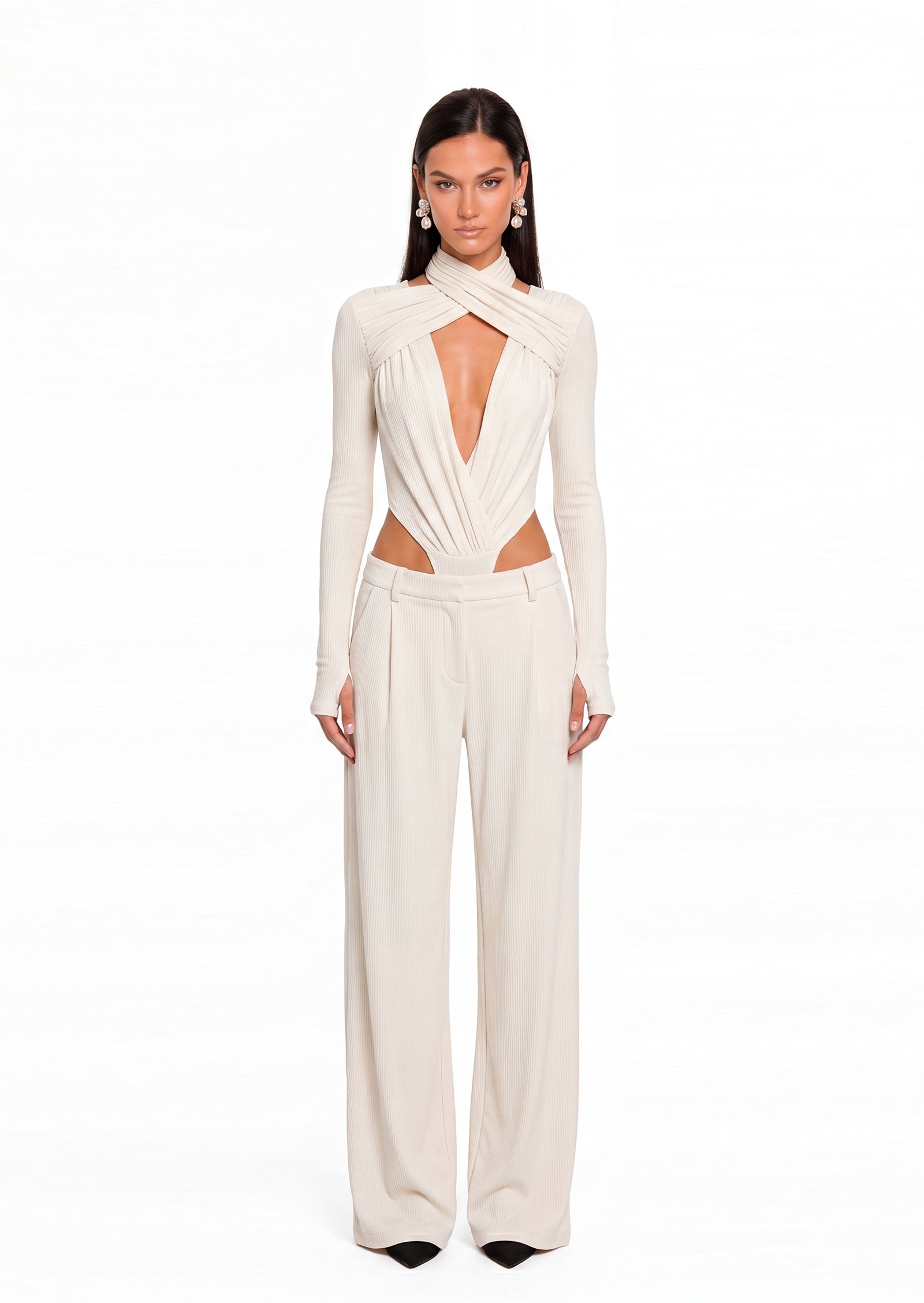 Occhave Cut Out Bodysuit In White