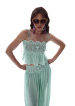 Saber Embroidered Top And Chiffon Skirt Set