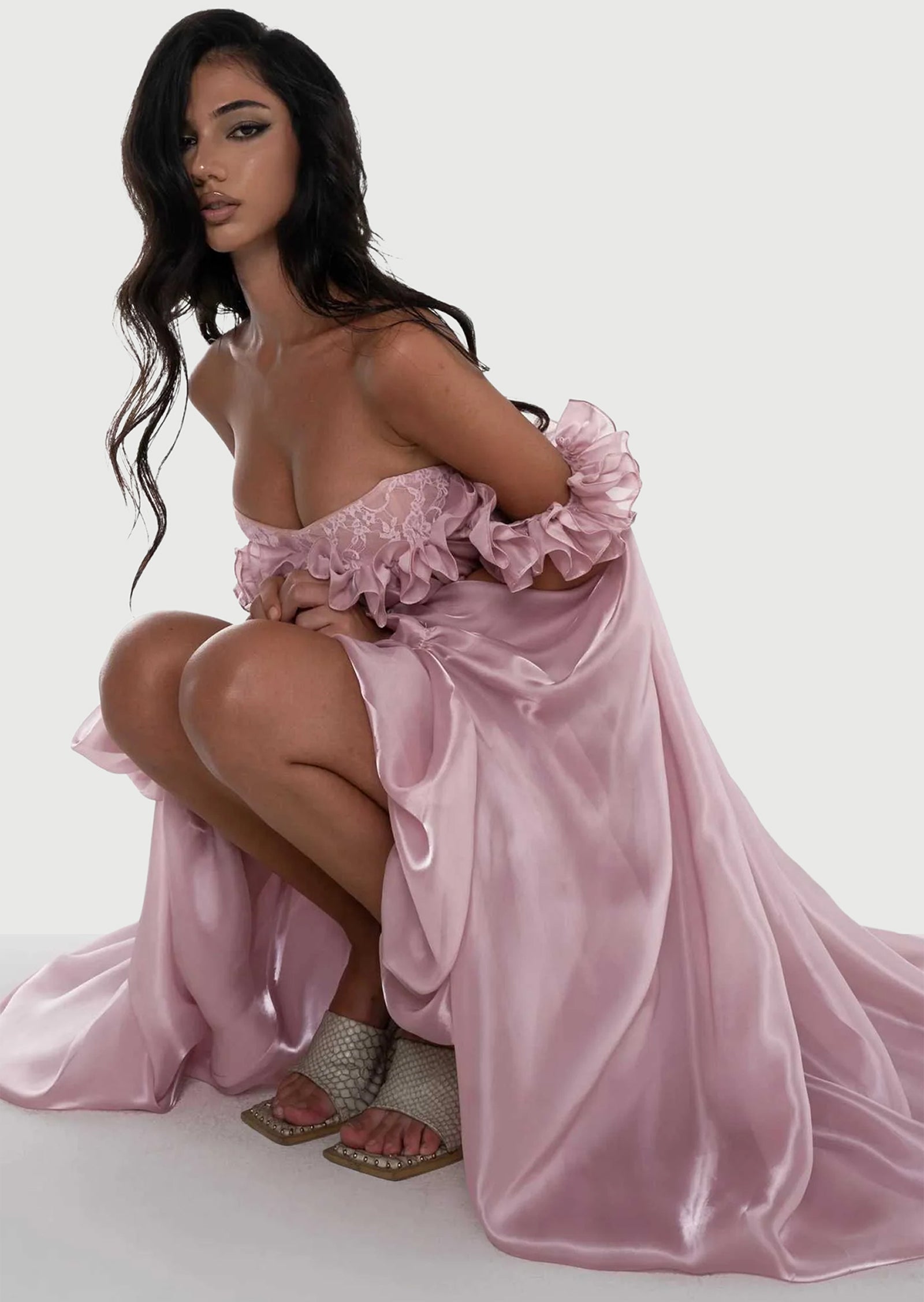 Glossy Bubble Hem Dress In Pink