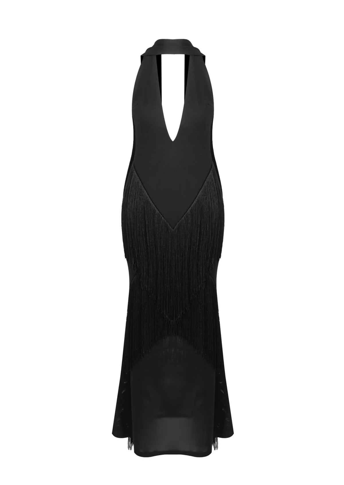 Zhaleh Halter Neck Fringe Maxi Dress