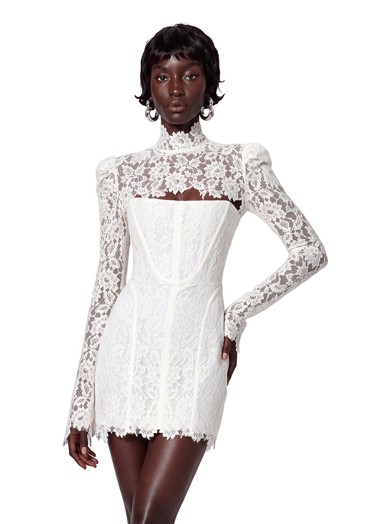Yannick Shawl Style Strapless Lace Mini Dress